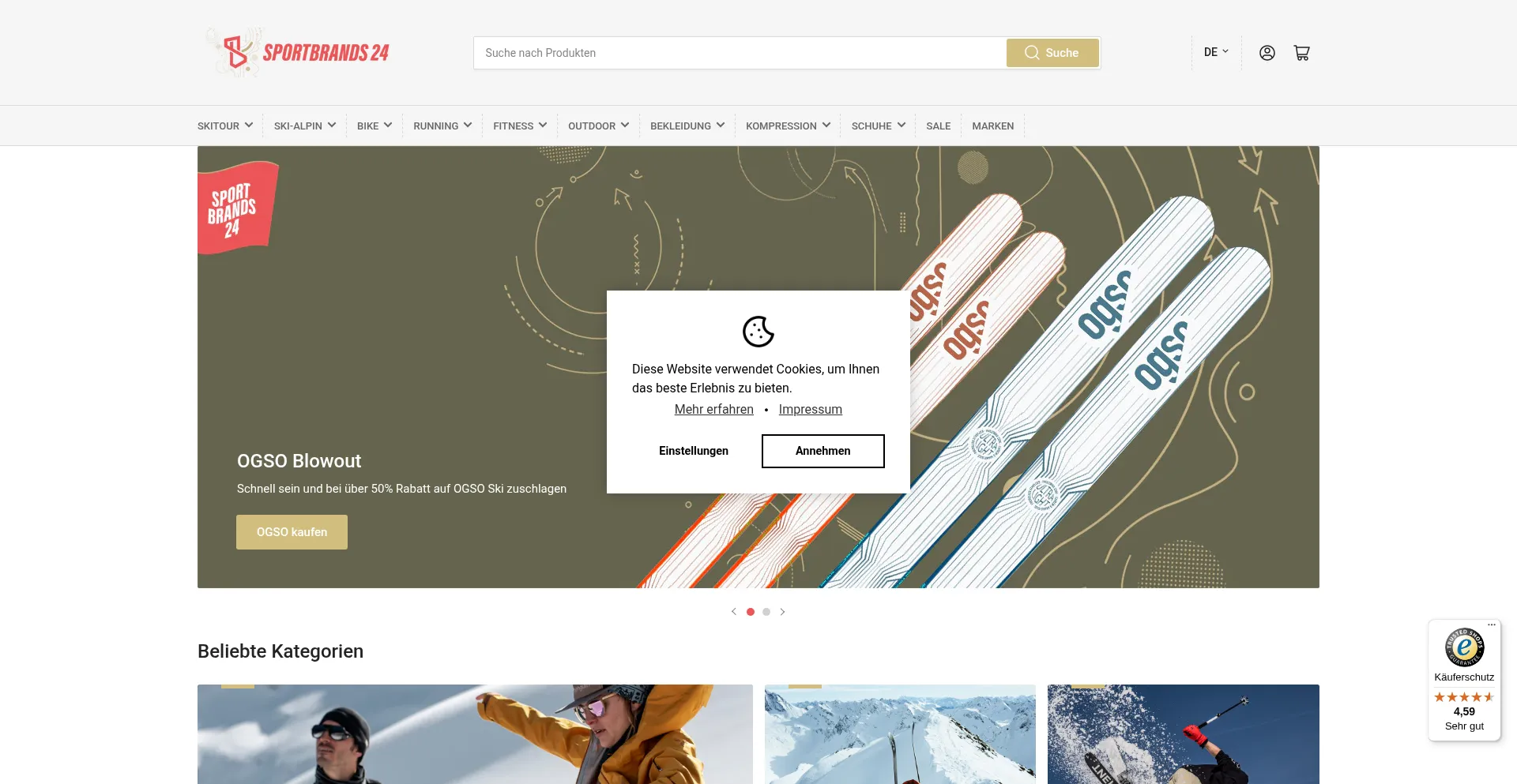 Website screenshot of Sportbrands24.de