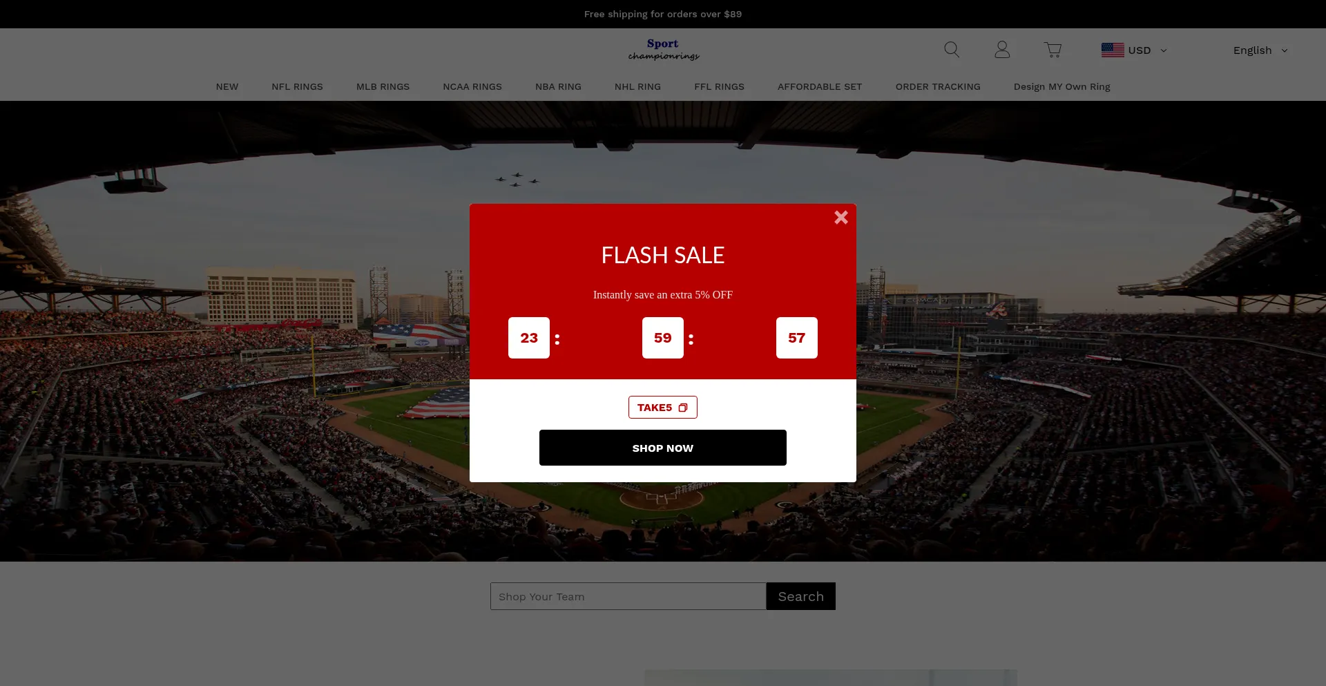 Website screenshot of Sportchampionrings.com
