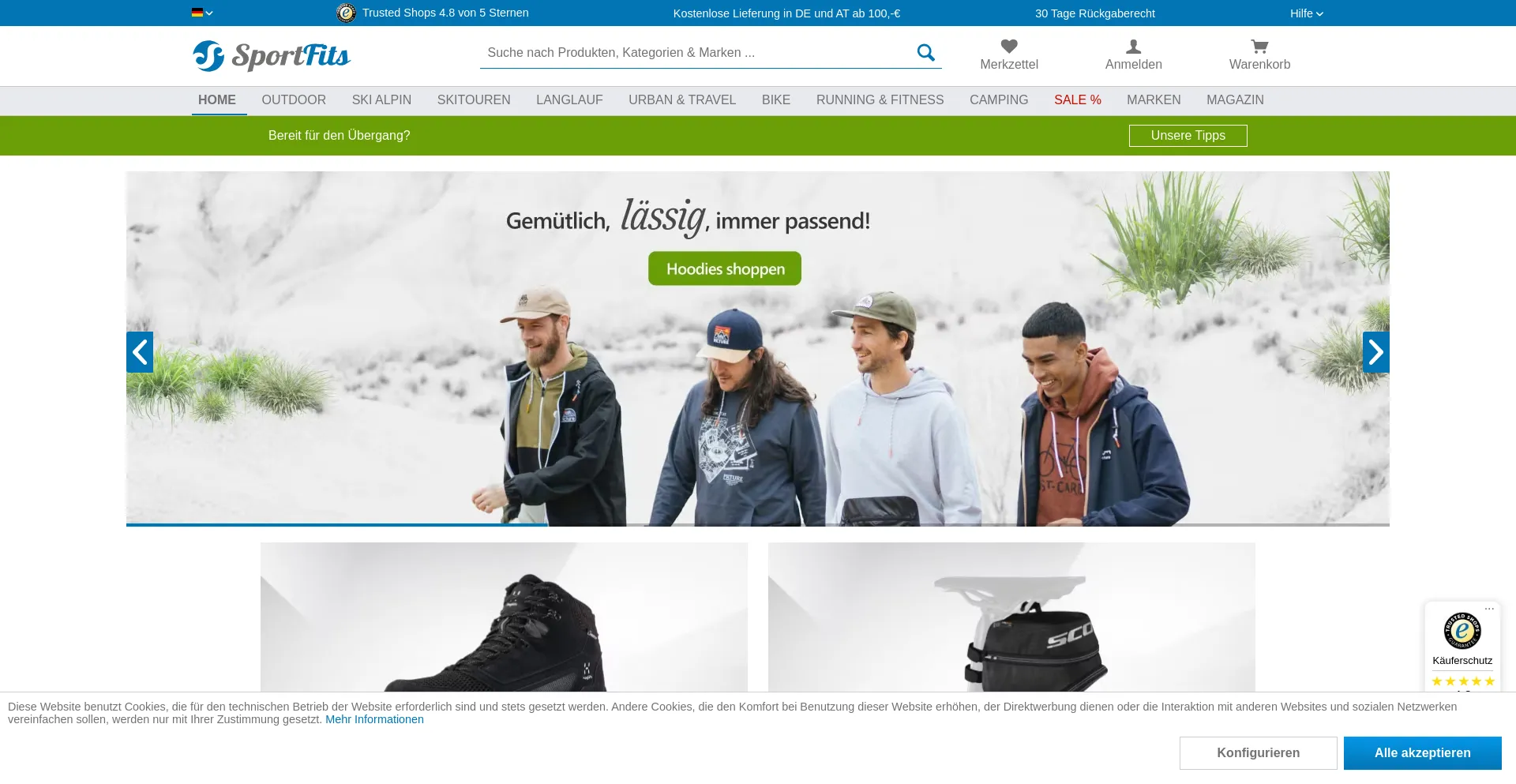 Website screenshot of Sportfits.de