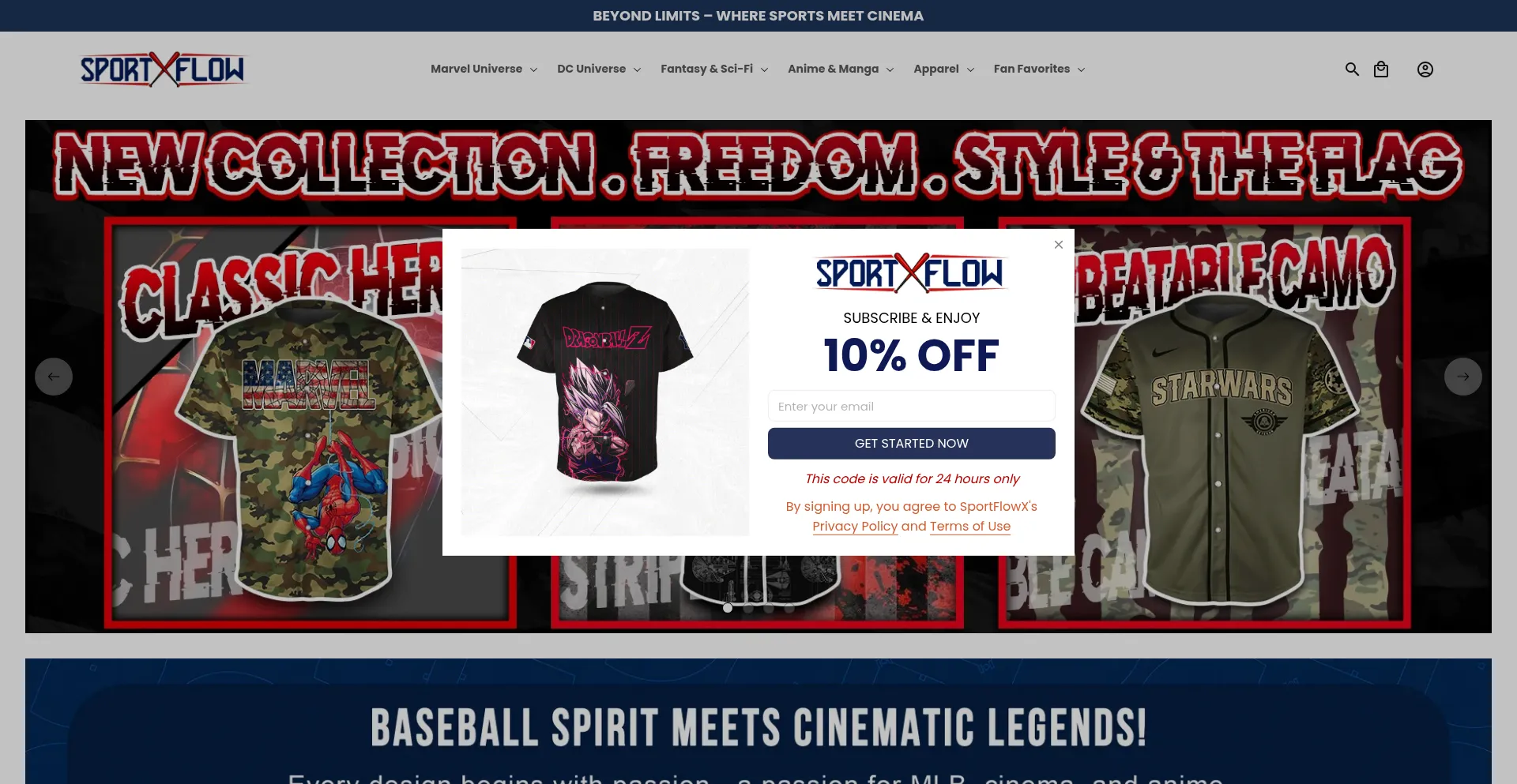 Website screenshot of Sportflowx.com