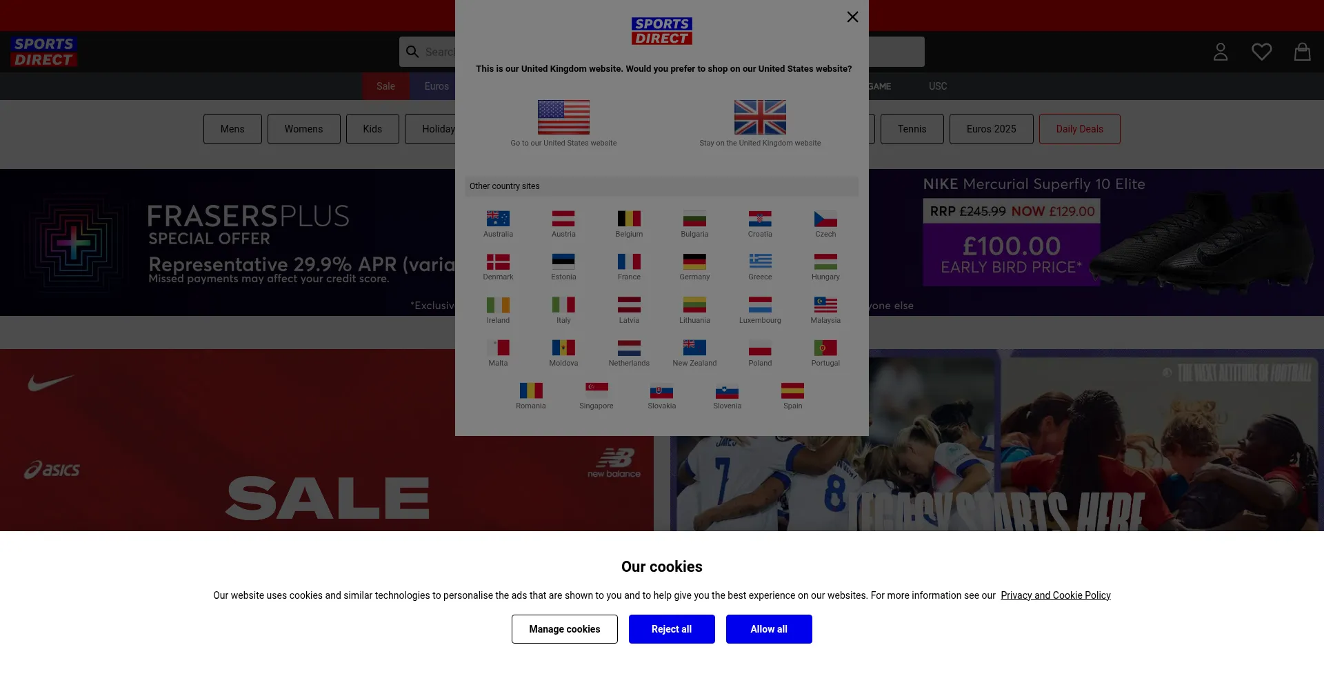 Website screenshot of Sportsdirect.com