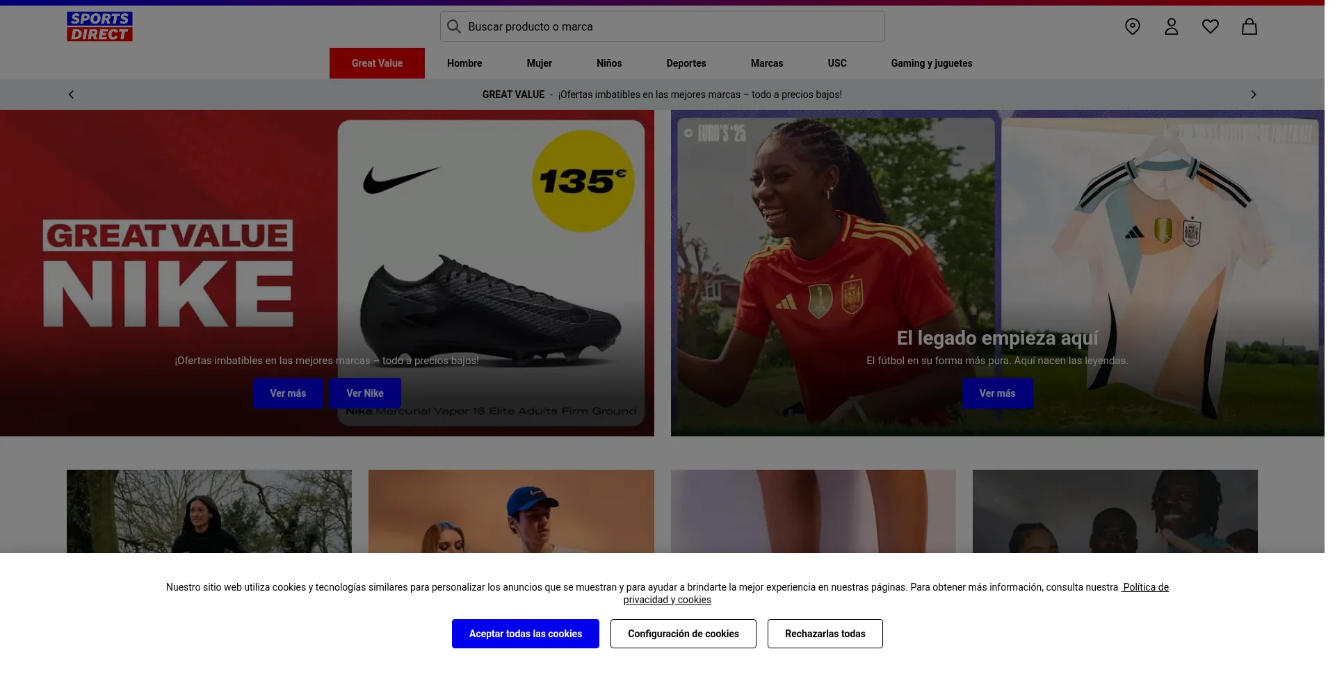 Website screenshot of Sportsdirect.es