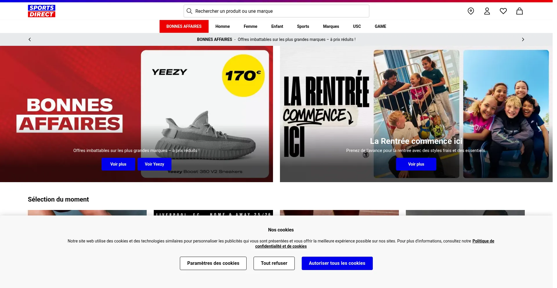 Website screenshot of Sportsdirect.fr