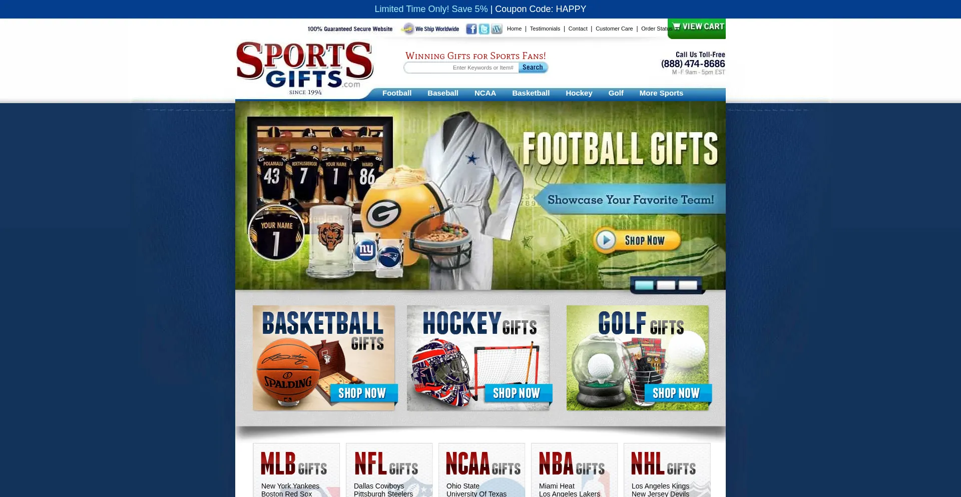 Website screenshot of Sportsgifts.com