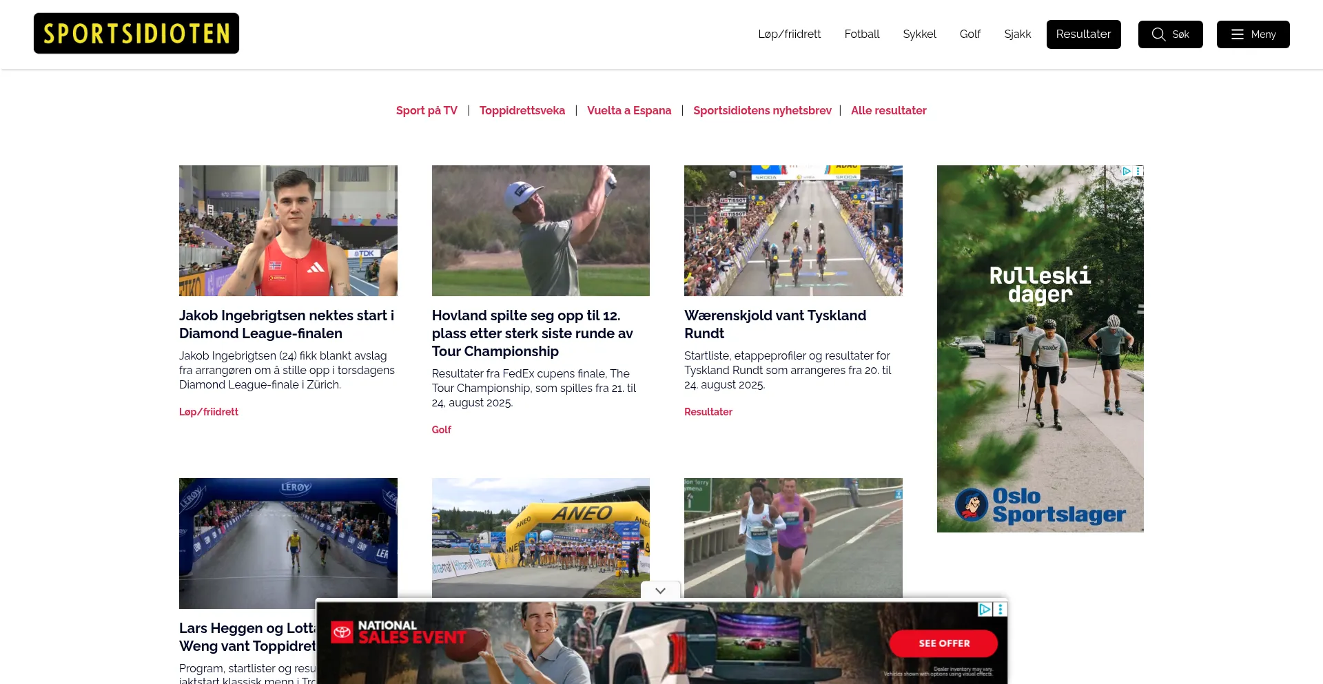 Website screenshot of Sportsidioten.no