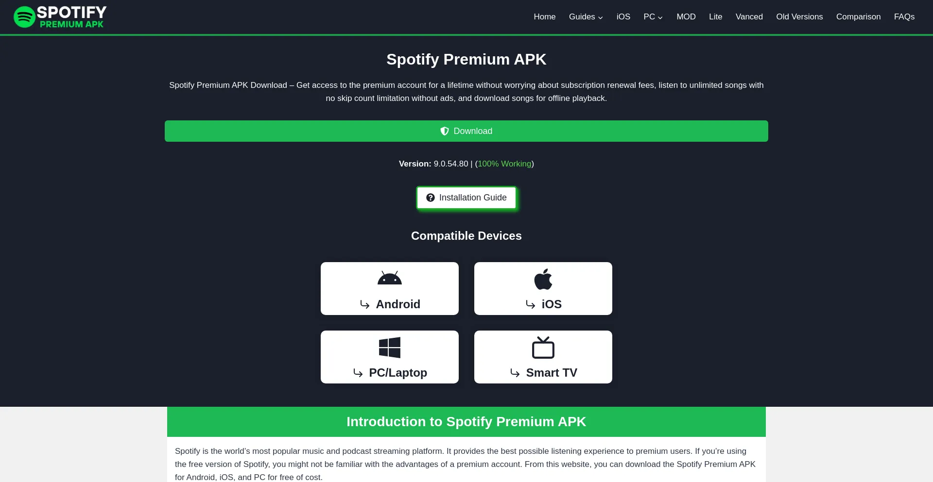 Website screenshot of Spotiapk.com