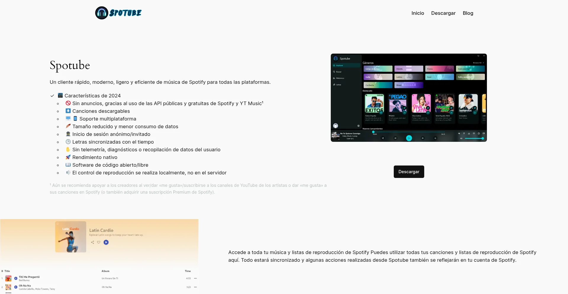 Website screenshot of Spotube.es