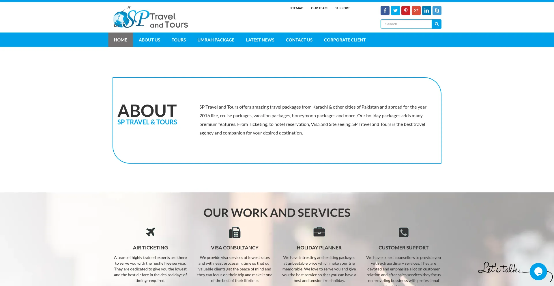 Website screenshot of Sptravelandtours.com