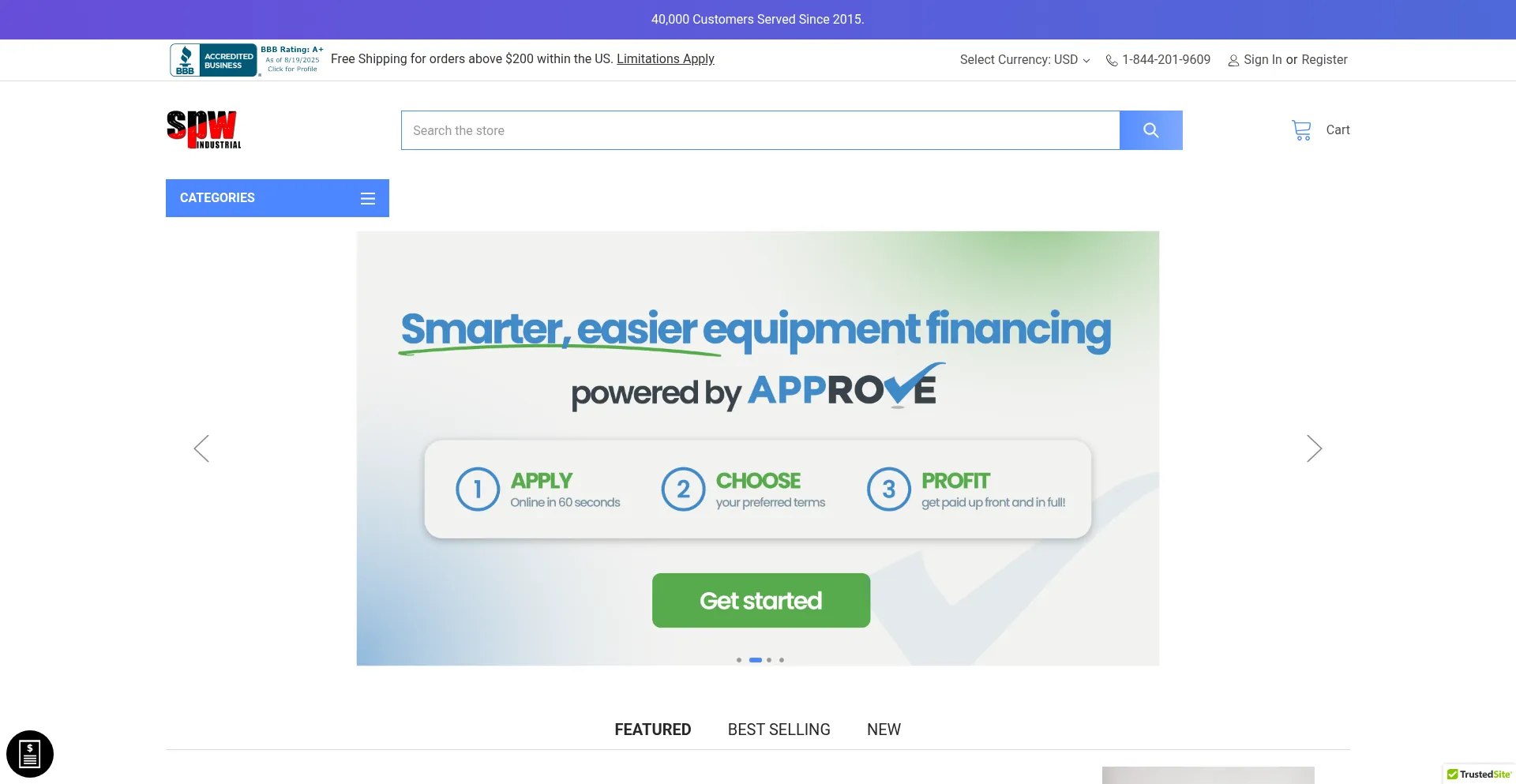 Website screenshot of Spwindustrial.com
