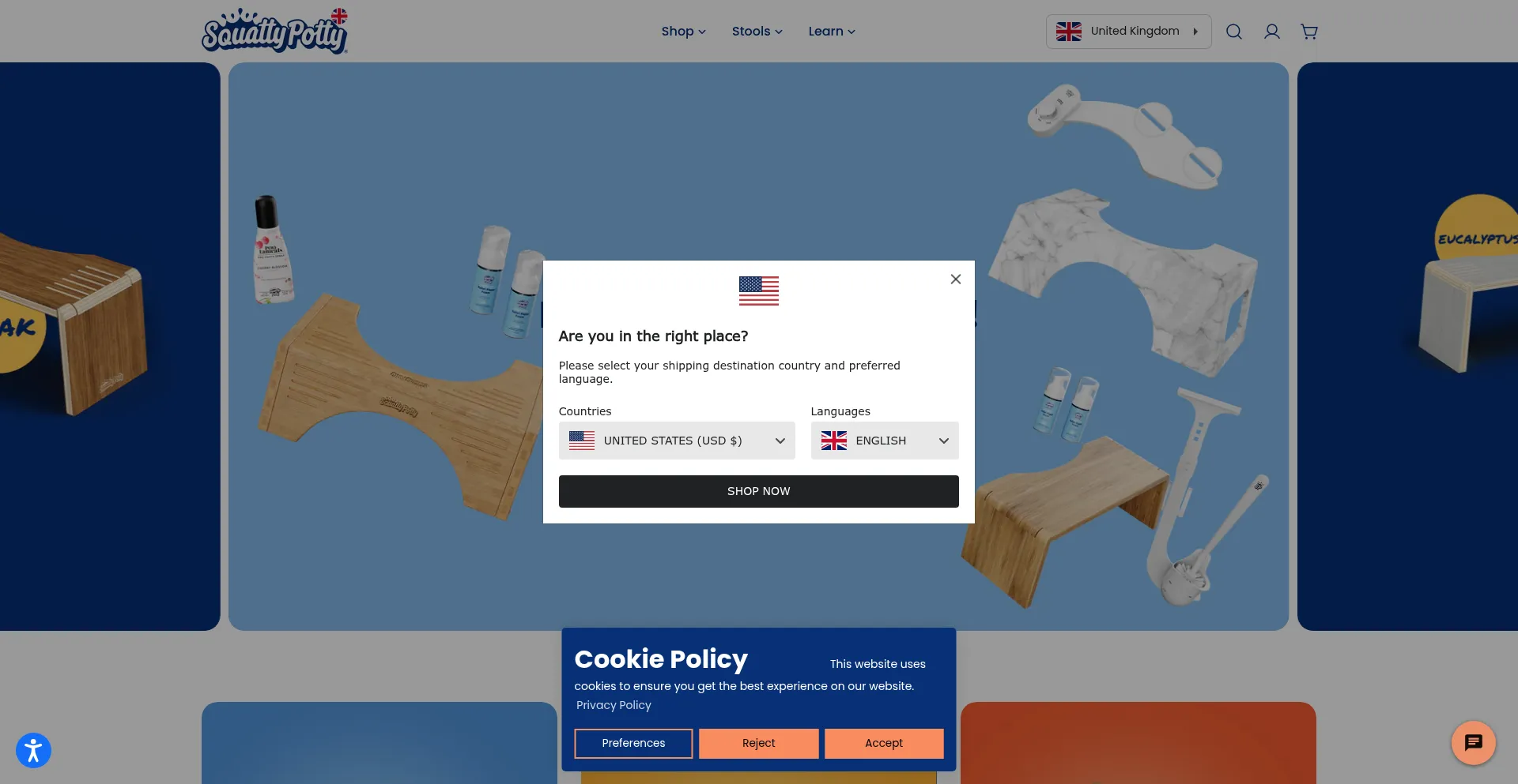 Website screenshot of Squattypotty.uk