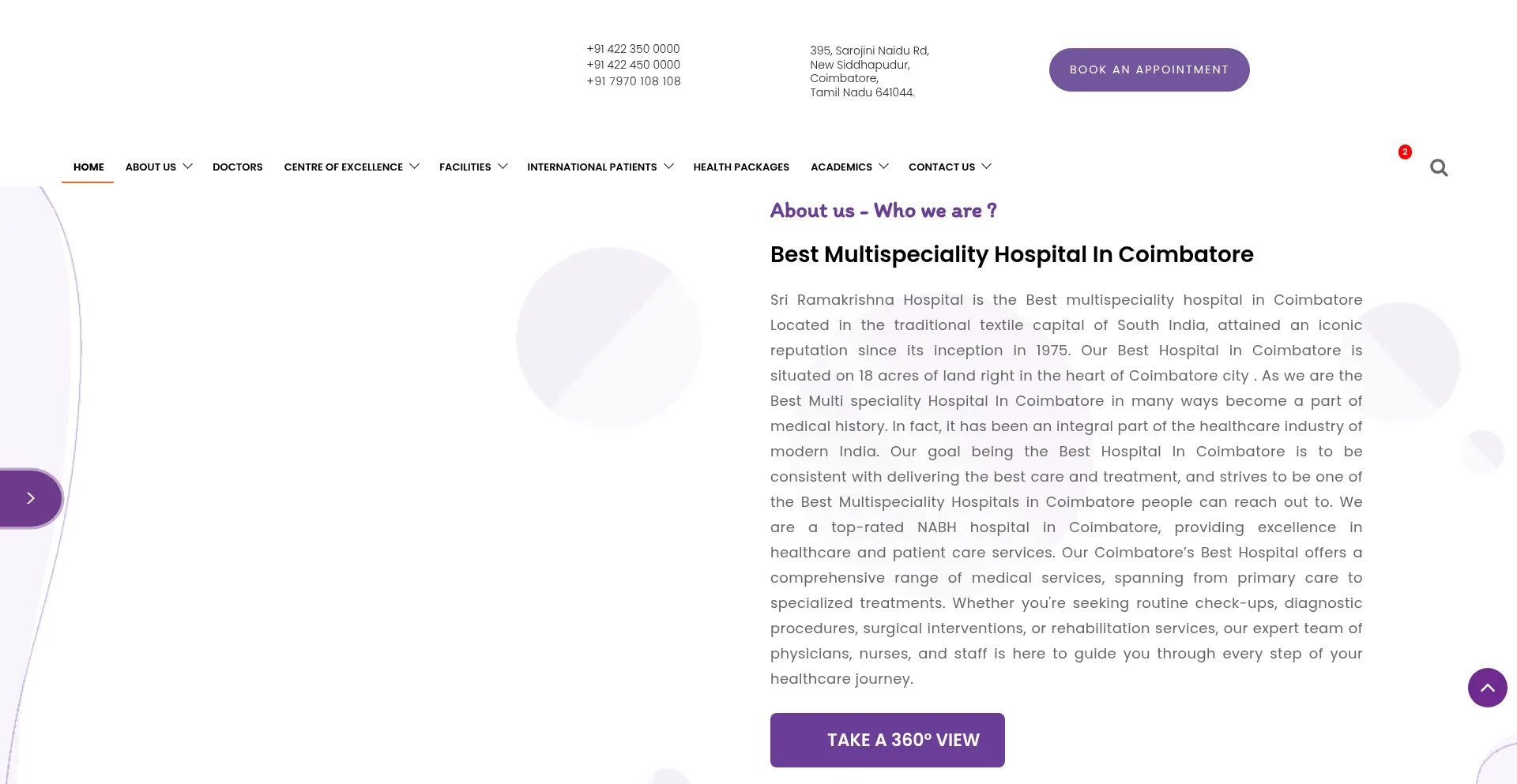 Website screenshot of Sriramakrishnahospital.com