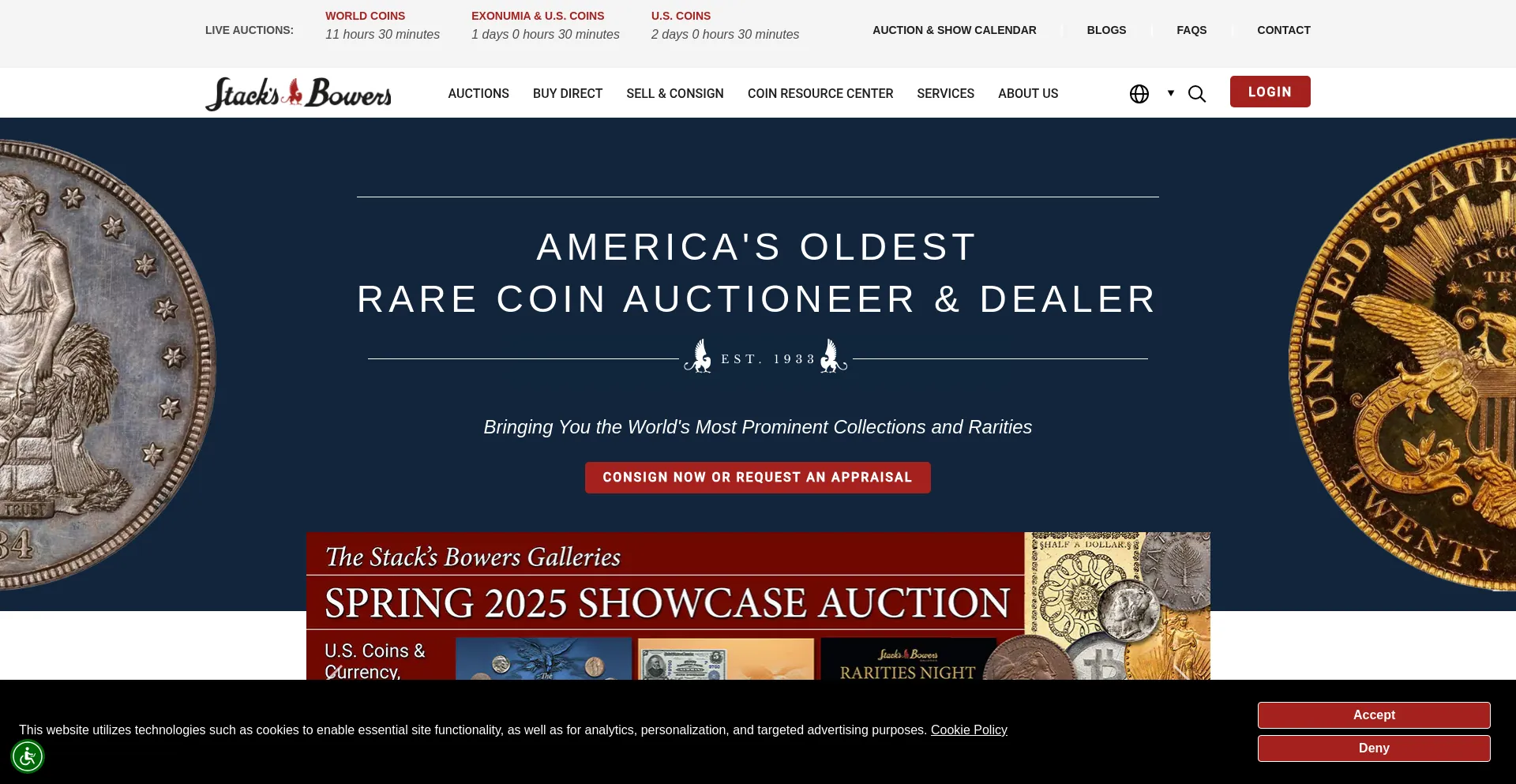 Website screenshot of Stacksbowers.com