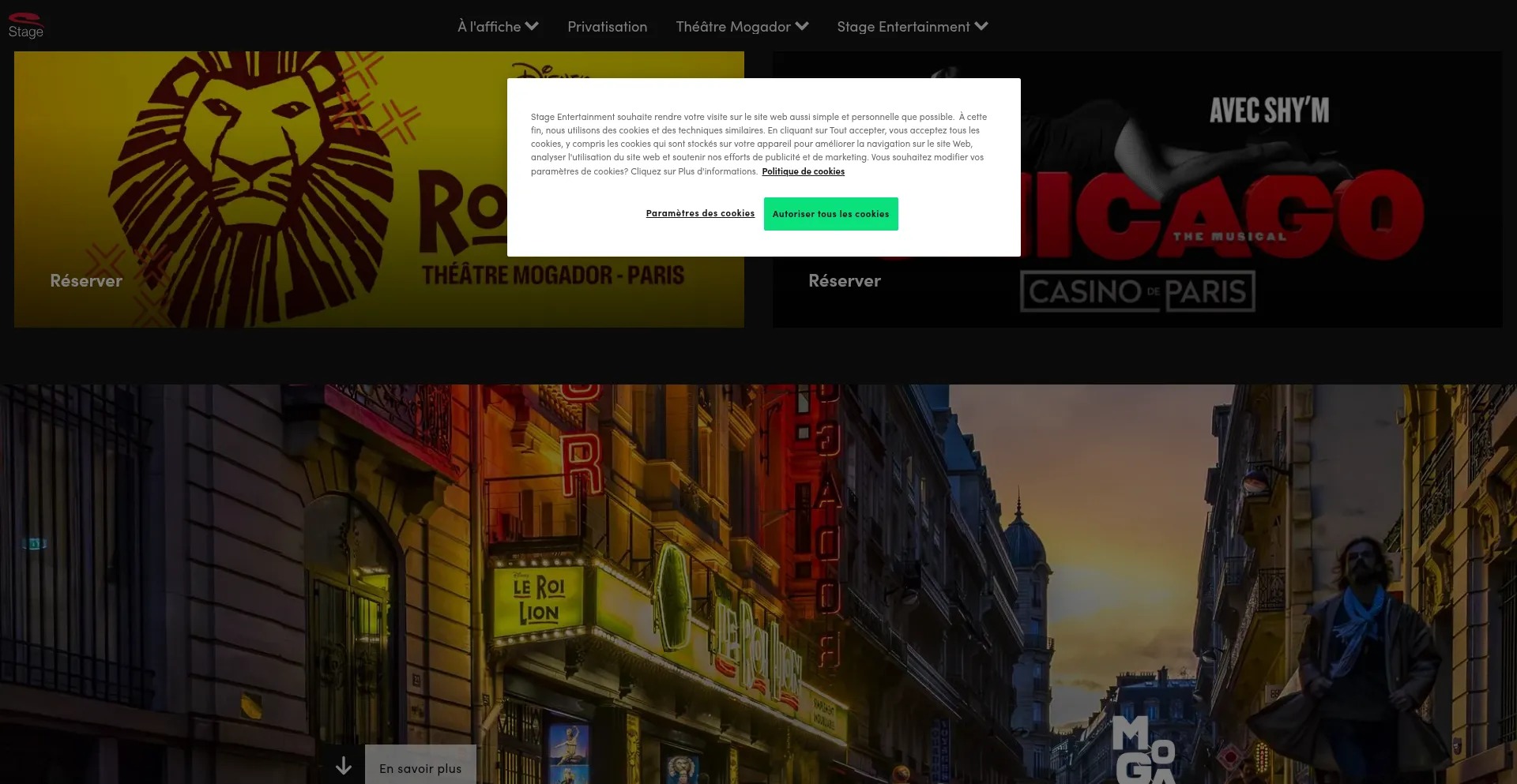 Website screenshot of Stage-entertainment.fr