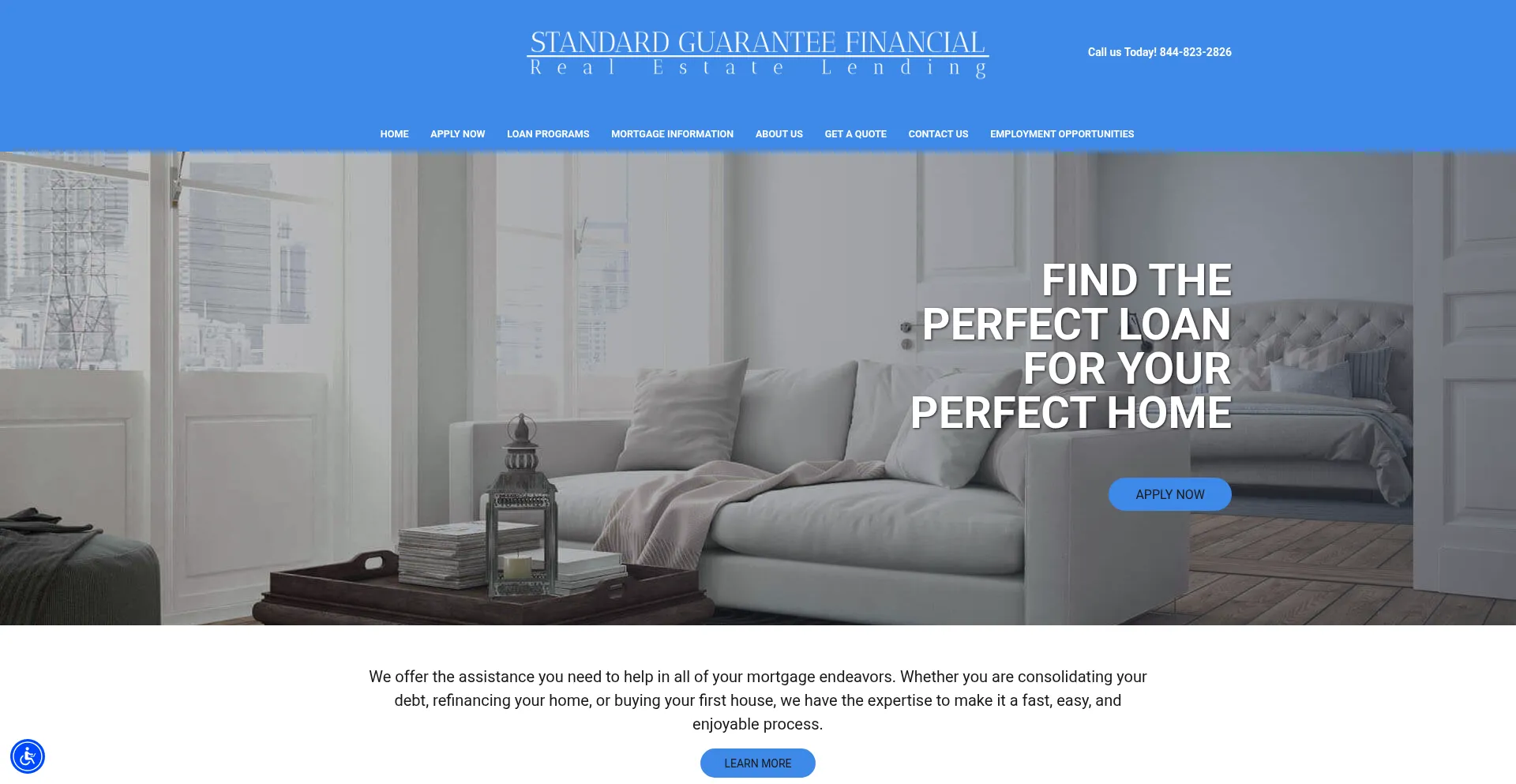 Website screenshot of Standardguaranteefinancial.com