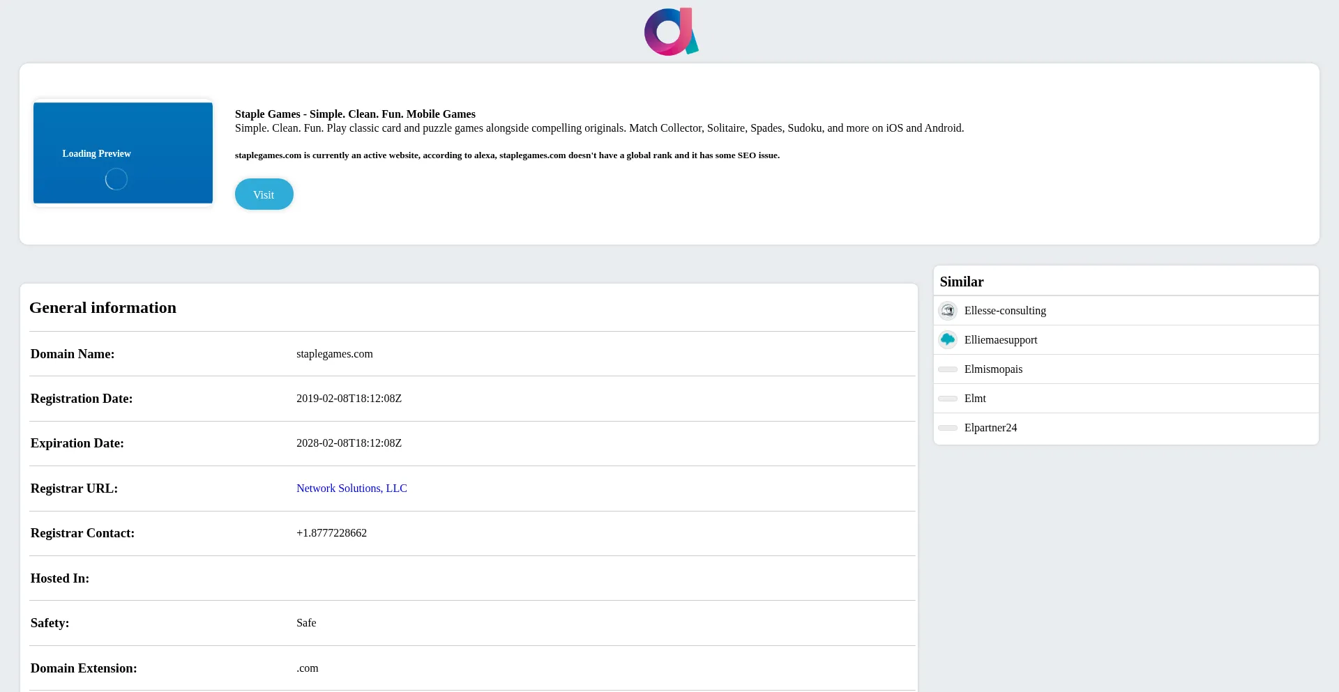 Website screenshot of Staplegames.atlaq.com