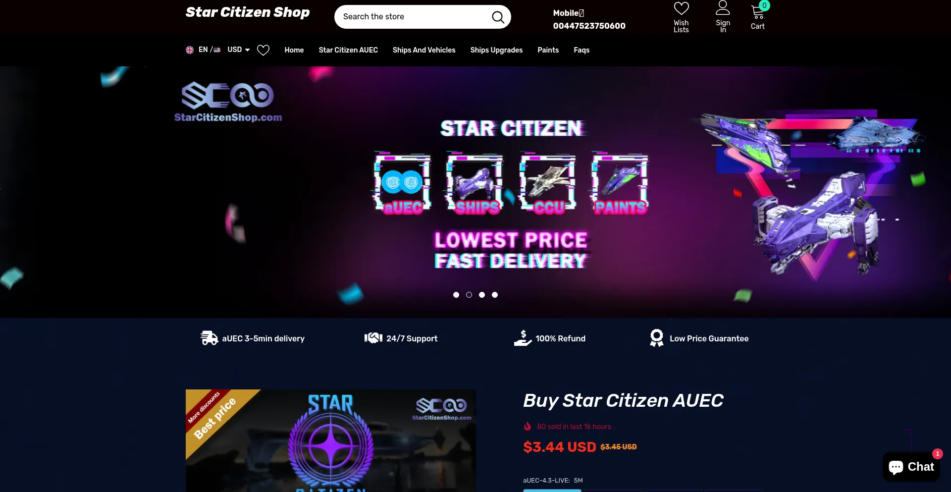 Website screenshot of Starcitizenshop.com