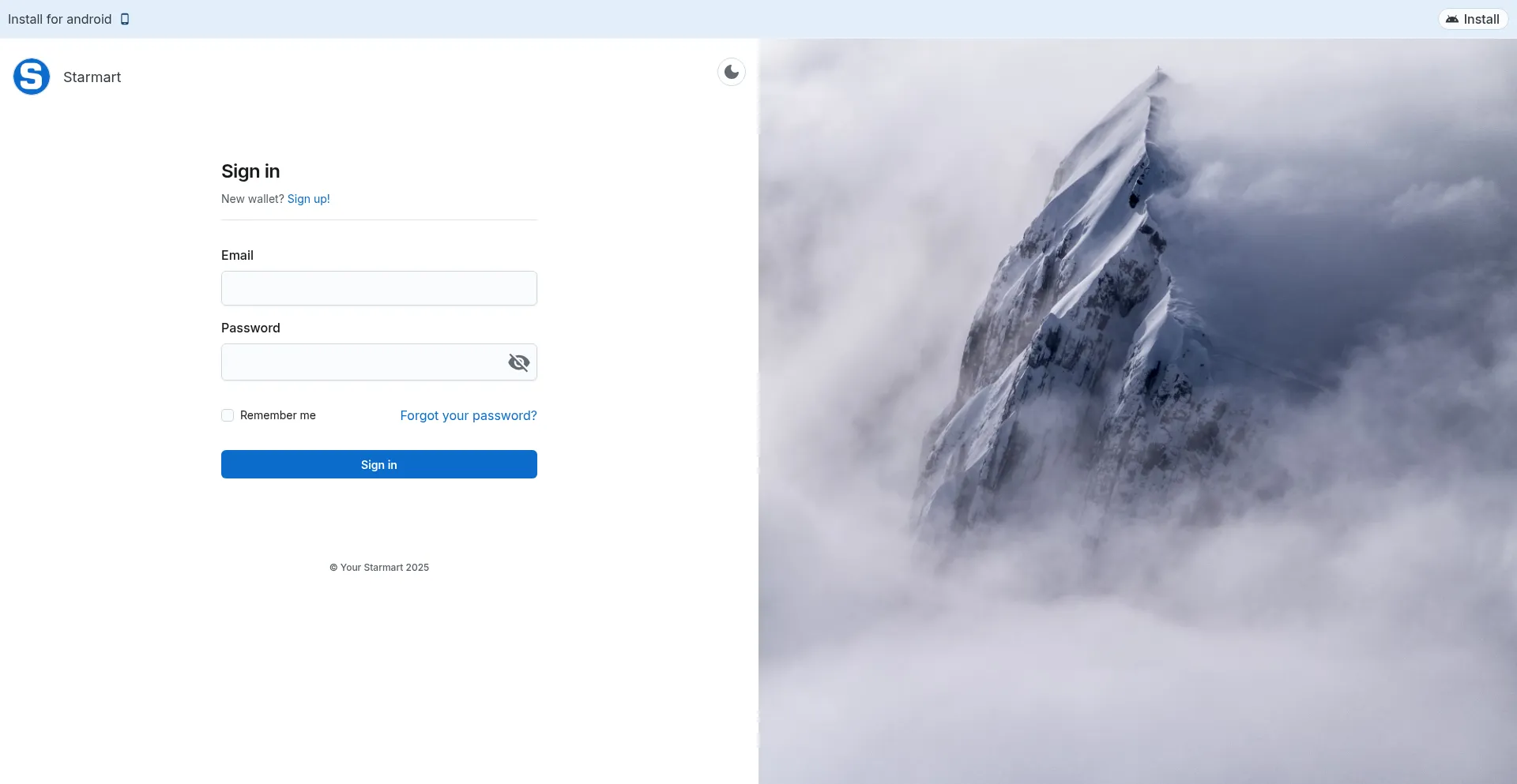 Website screenshot of Starmartwallet.web.app