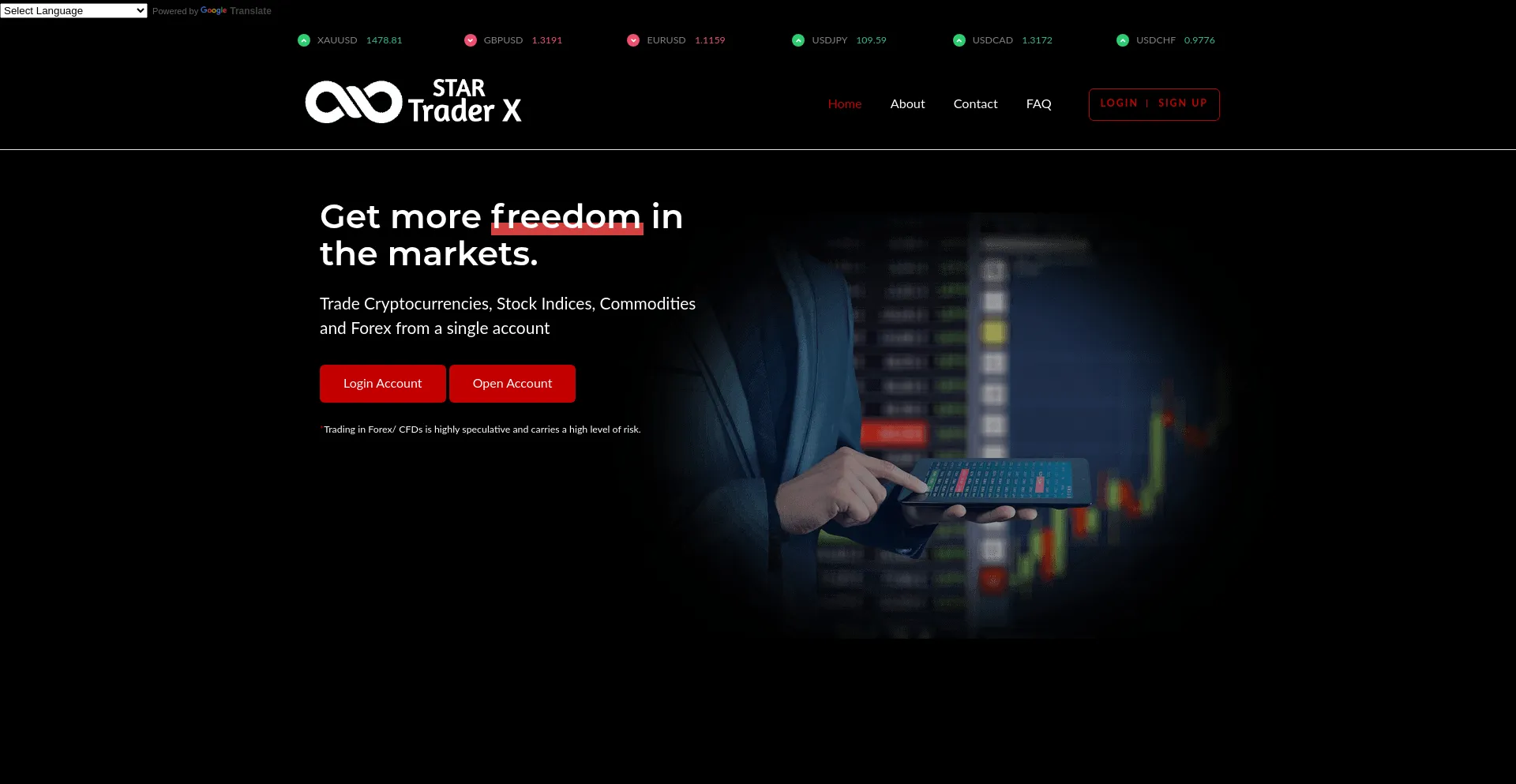 Website screenshot of Startraderlive.org