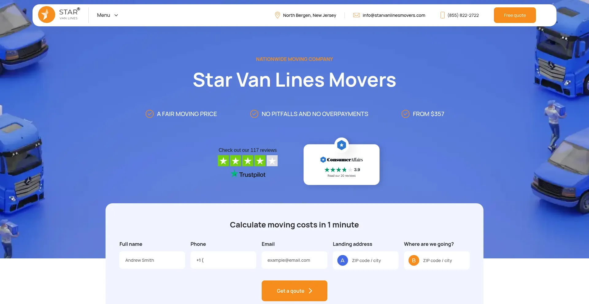 Website screenshot of Starvanlinesmovers.com