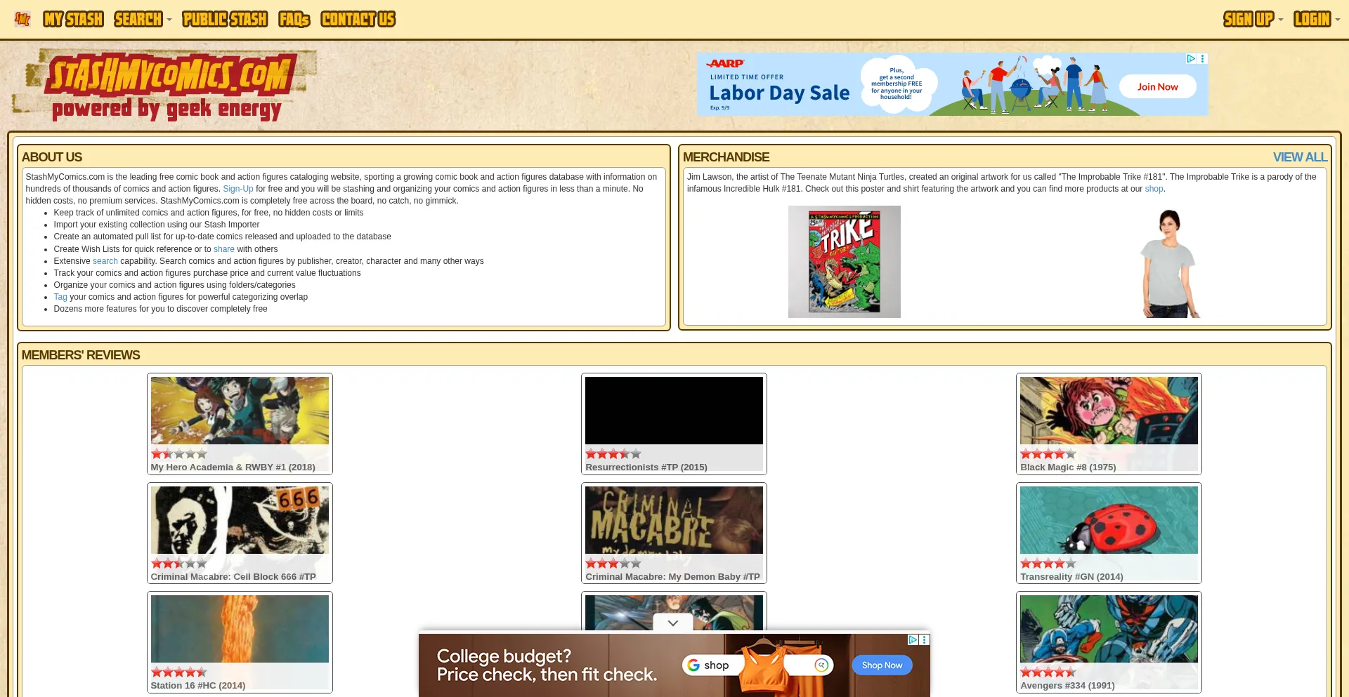 Website screenshot of Stashmycomics.com