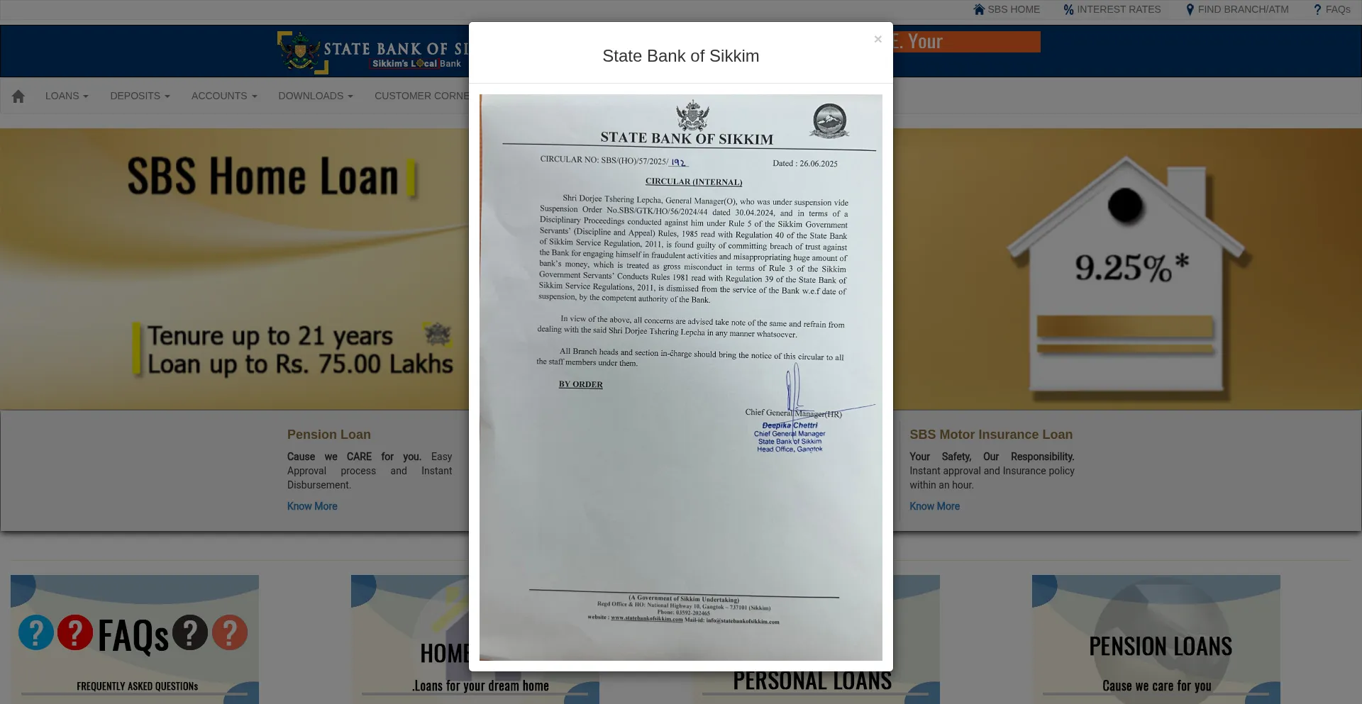 Website screenshot of Statebankofsikkim.com