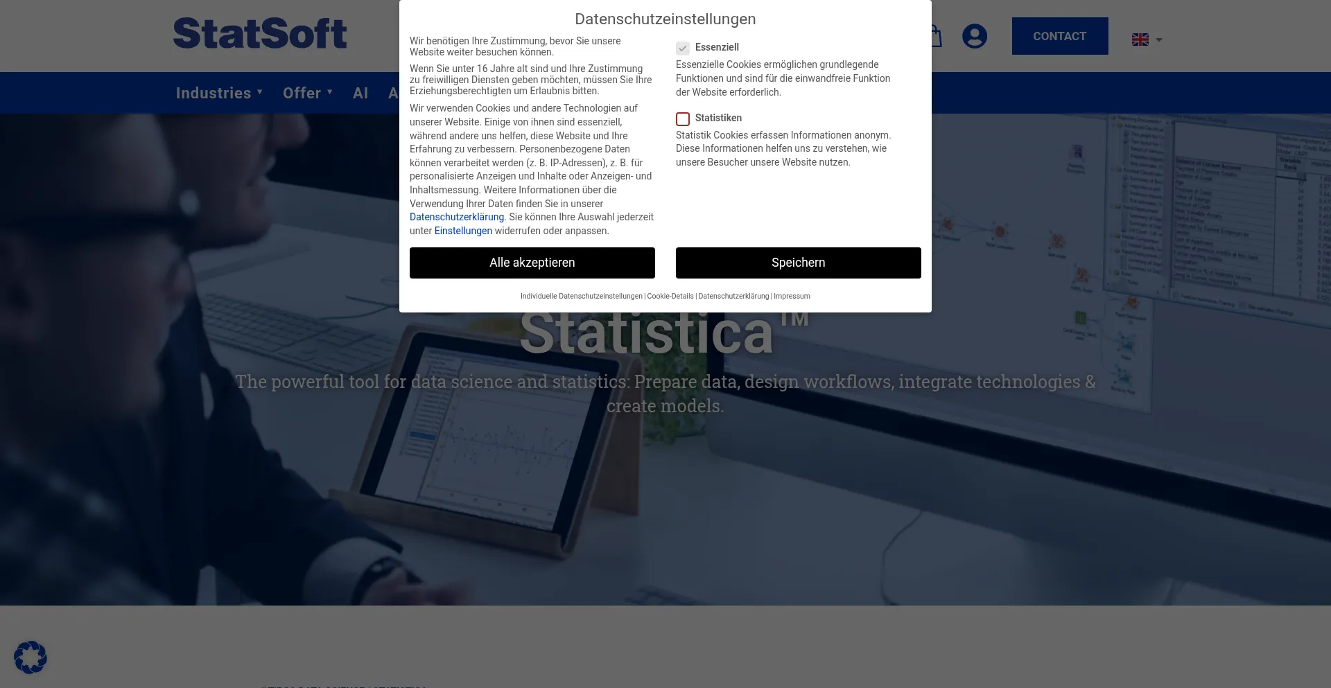 Website screenshot of Statistica.com