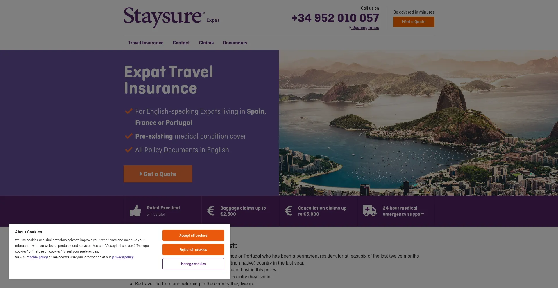 Website screenshot of Staysure.com