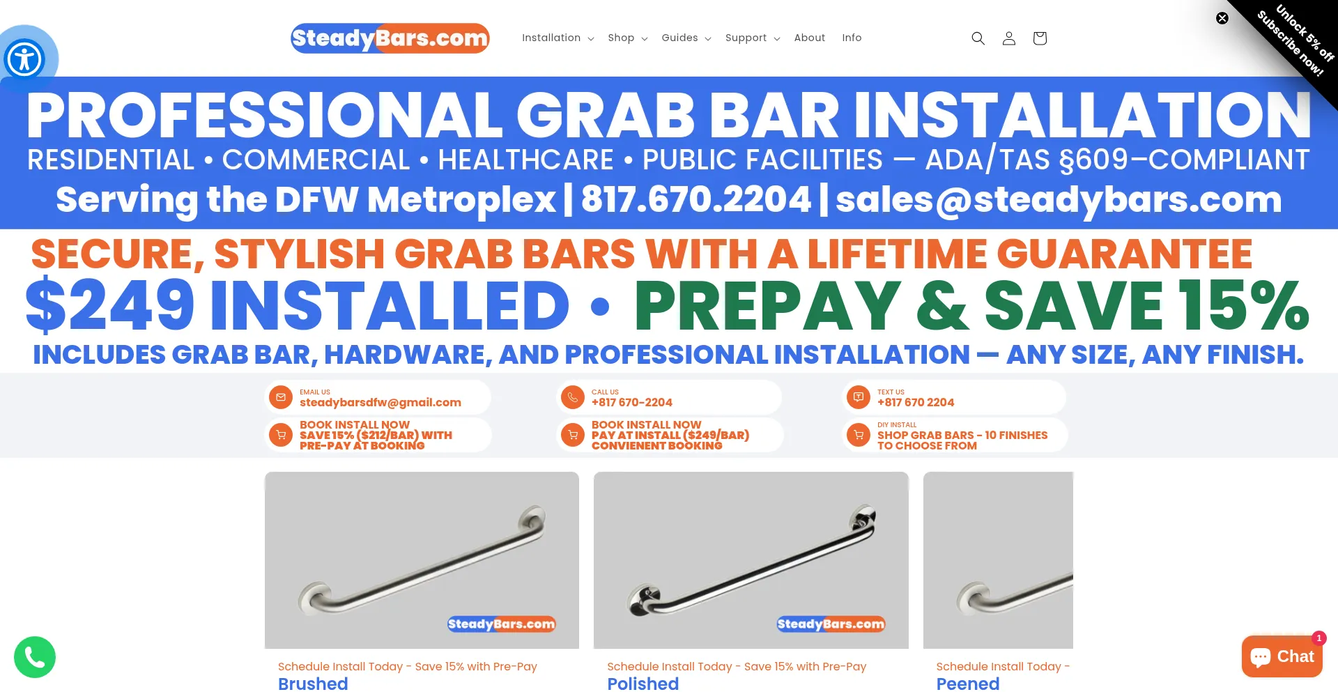Website screenshot of Steadybars.com