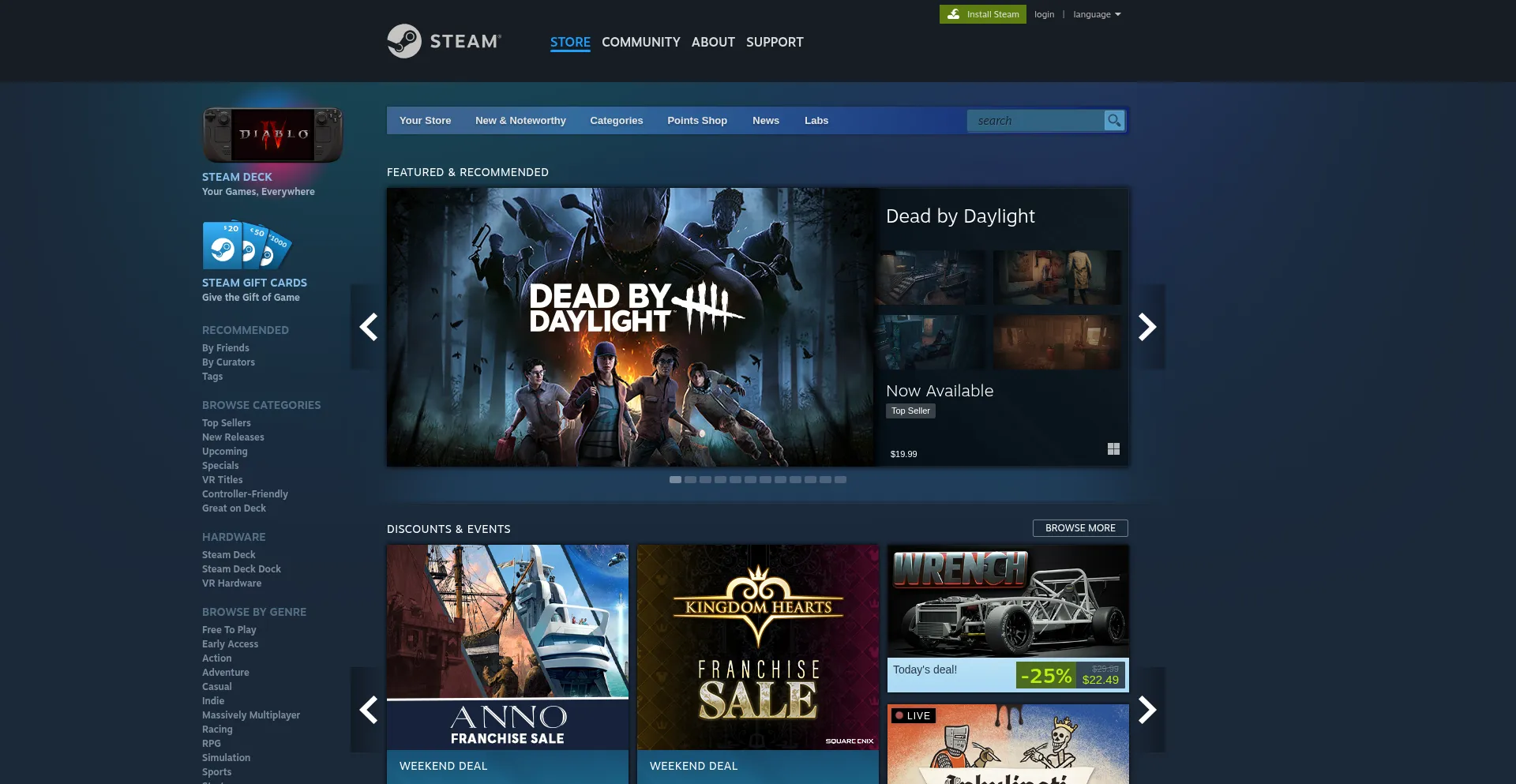 Website screenshot of Steampowered.com