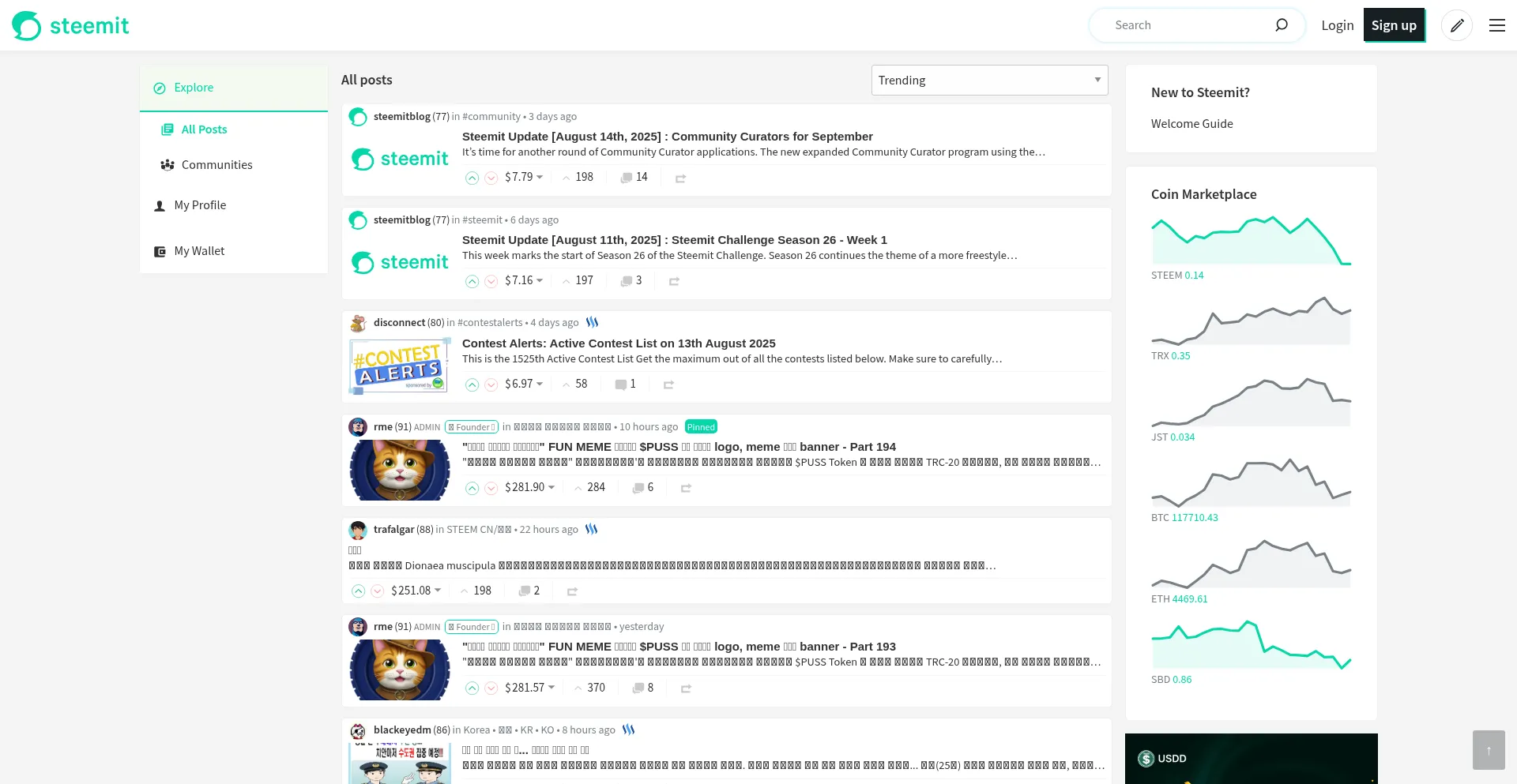 Website screenshot of Steemit.com