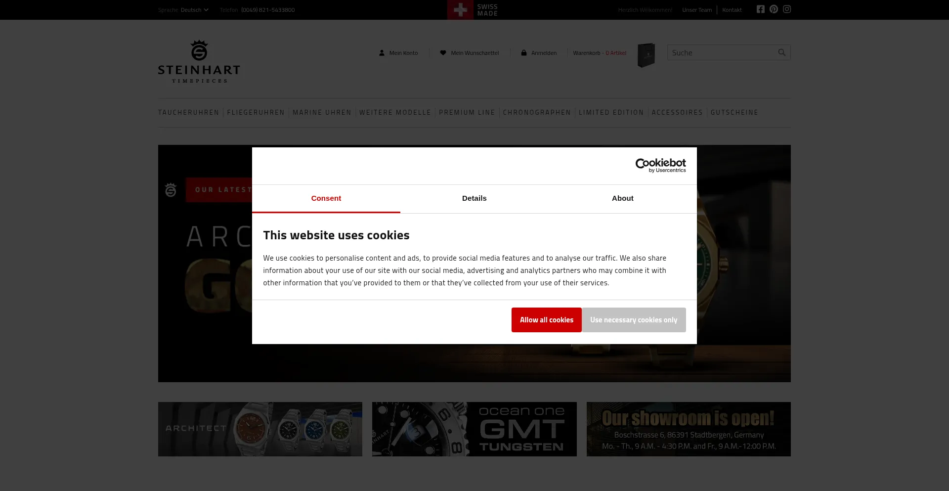 Website screenshot of Steinhartwatches.de