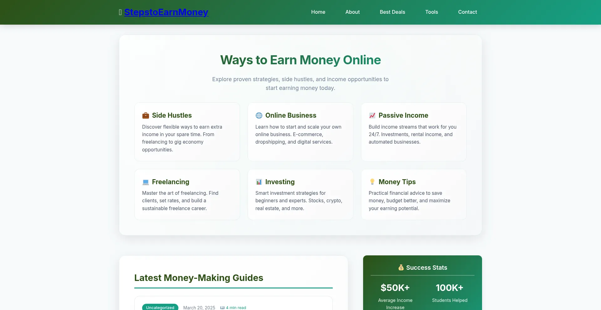 Website screenshot of Stepstoearnmoney.com