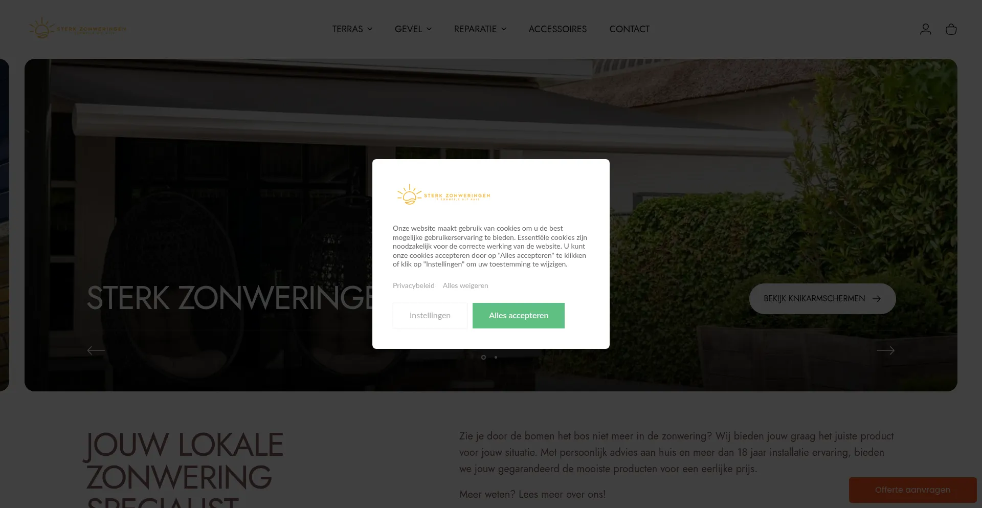 Website screenshot of Sterkzonweringen.nl