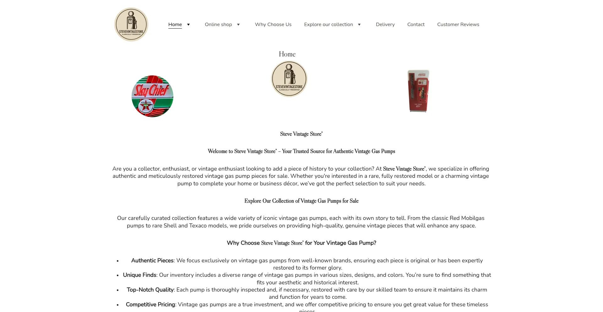 Website screenshot of Stevevintagestore.com