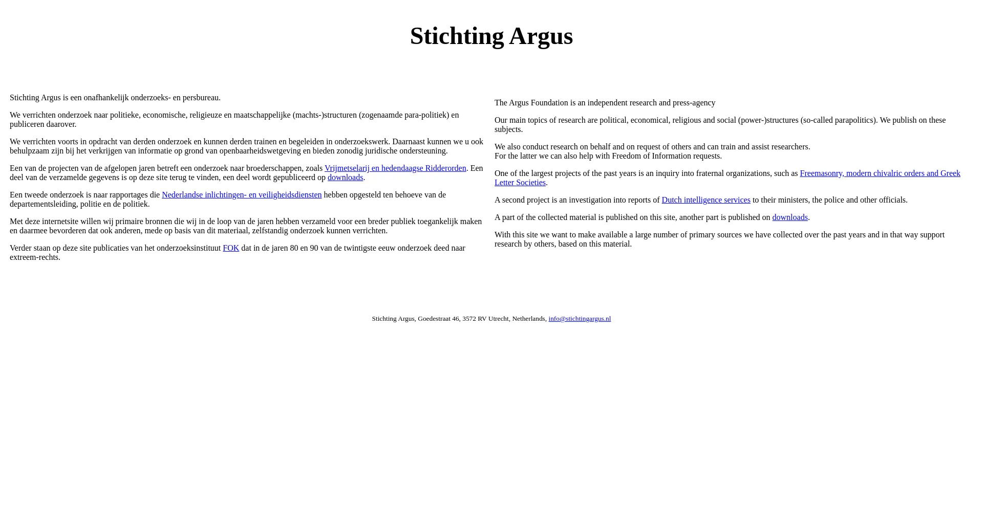 Website screenshot of Stichtingargus.nl