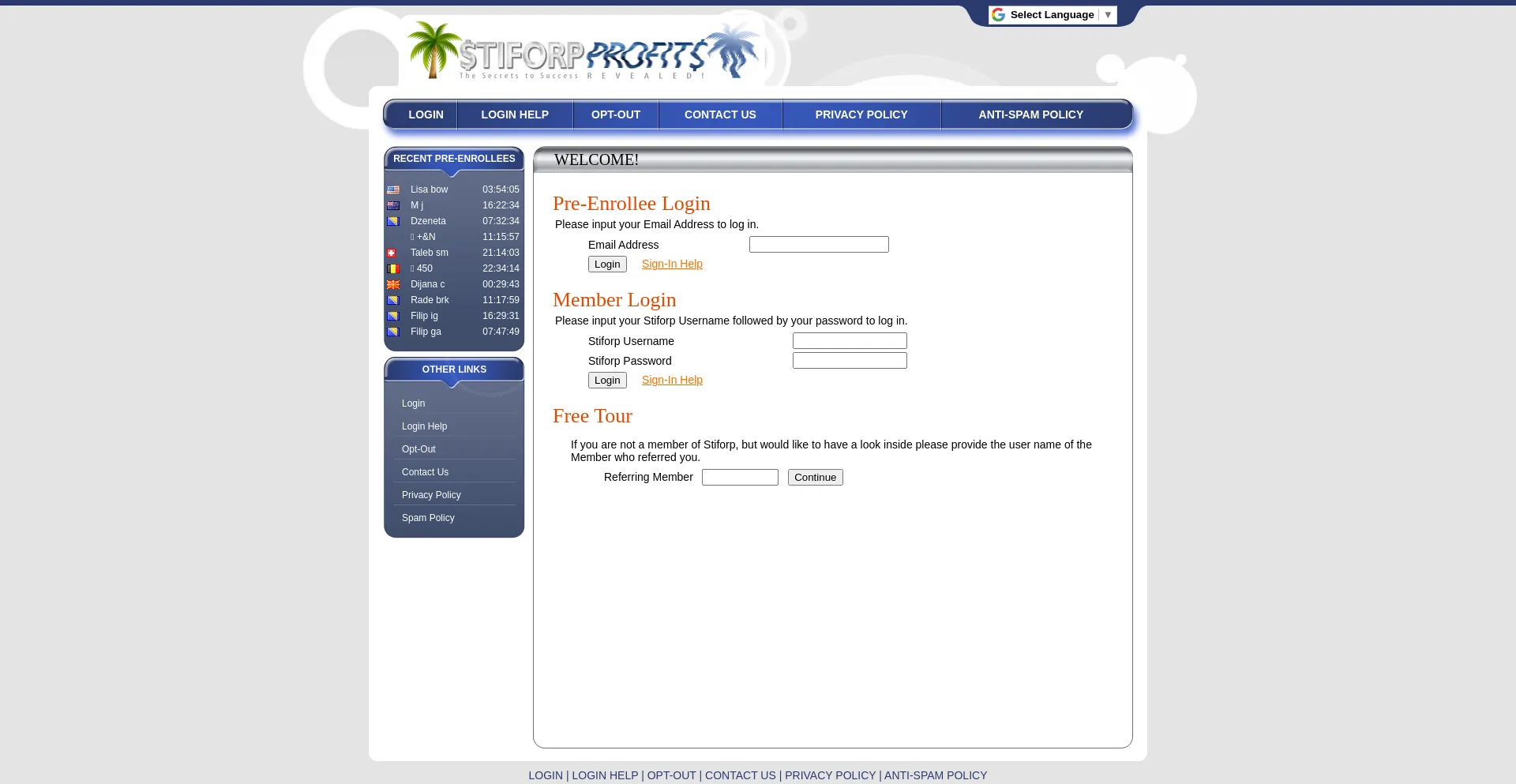 Website screenshot of Stiforp.com