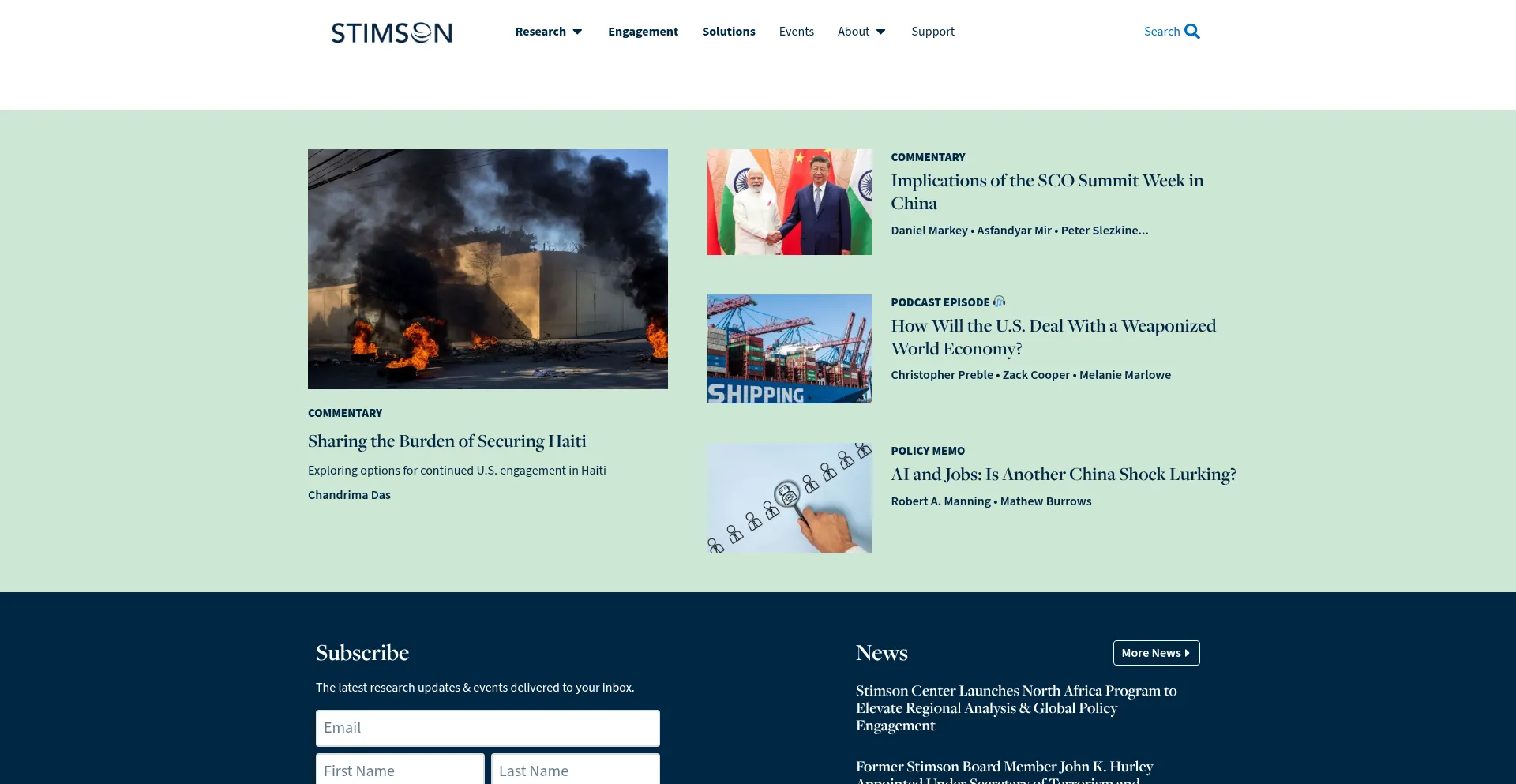 Website screenshot of Stimson.org