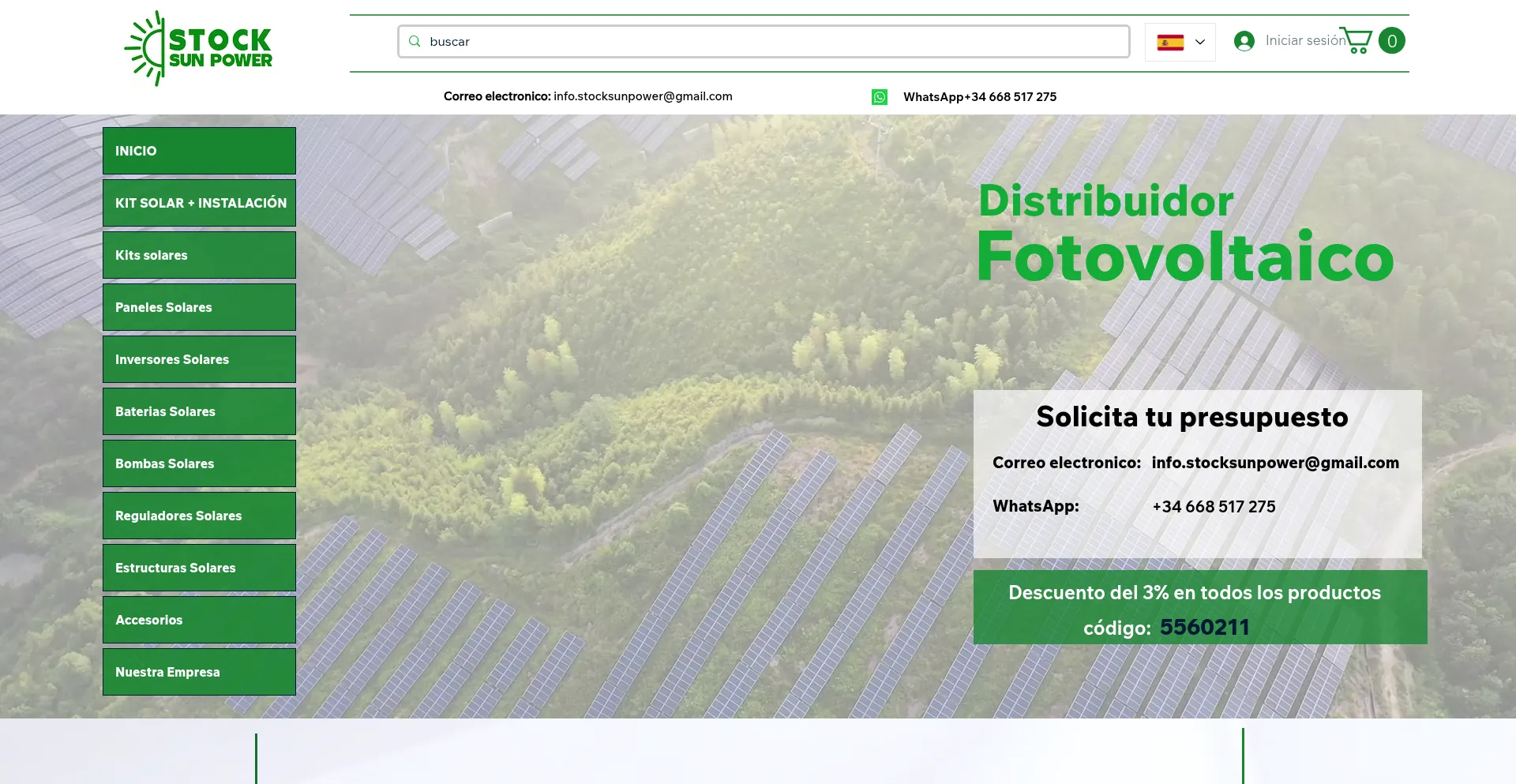 Website screenshot of Stocksunpower.com