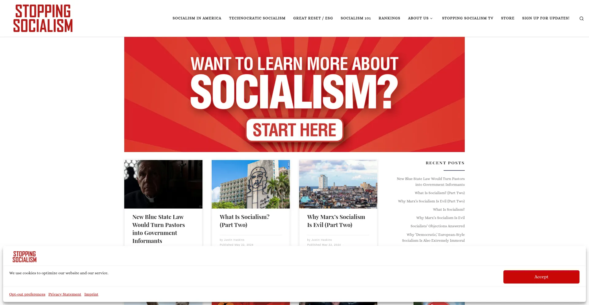 Website screenshot of Stoppingsocialism.com