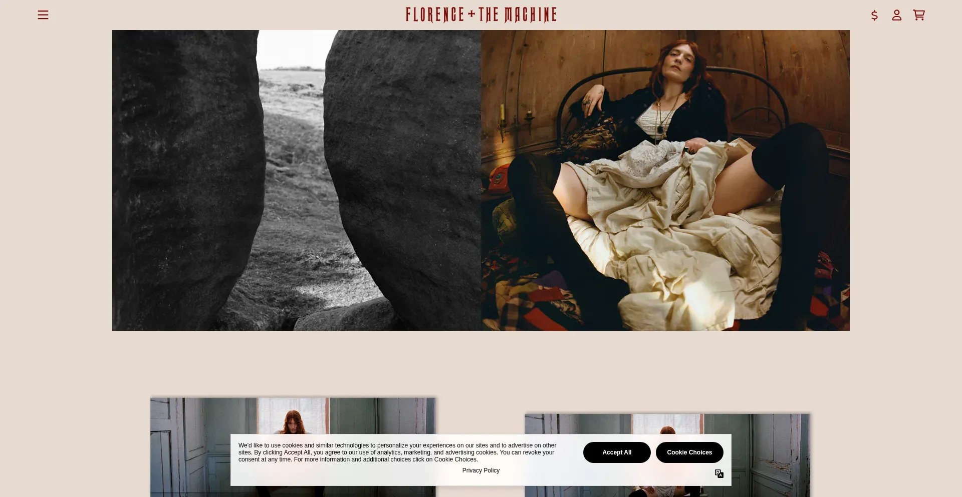 Website screenshot of Store.florenceandthemachine.net