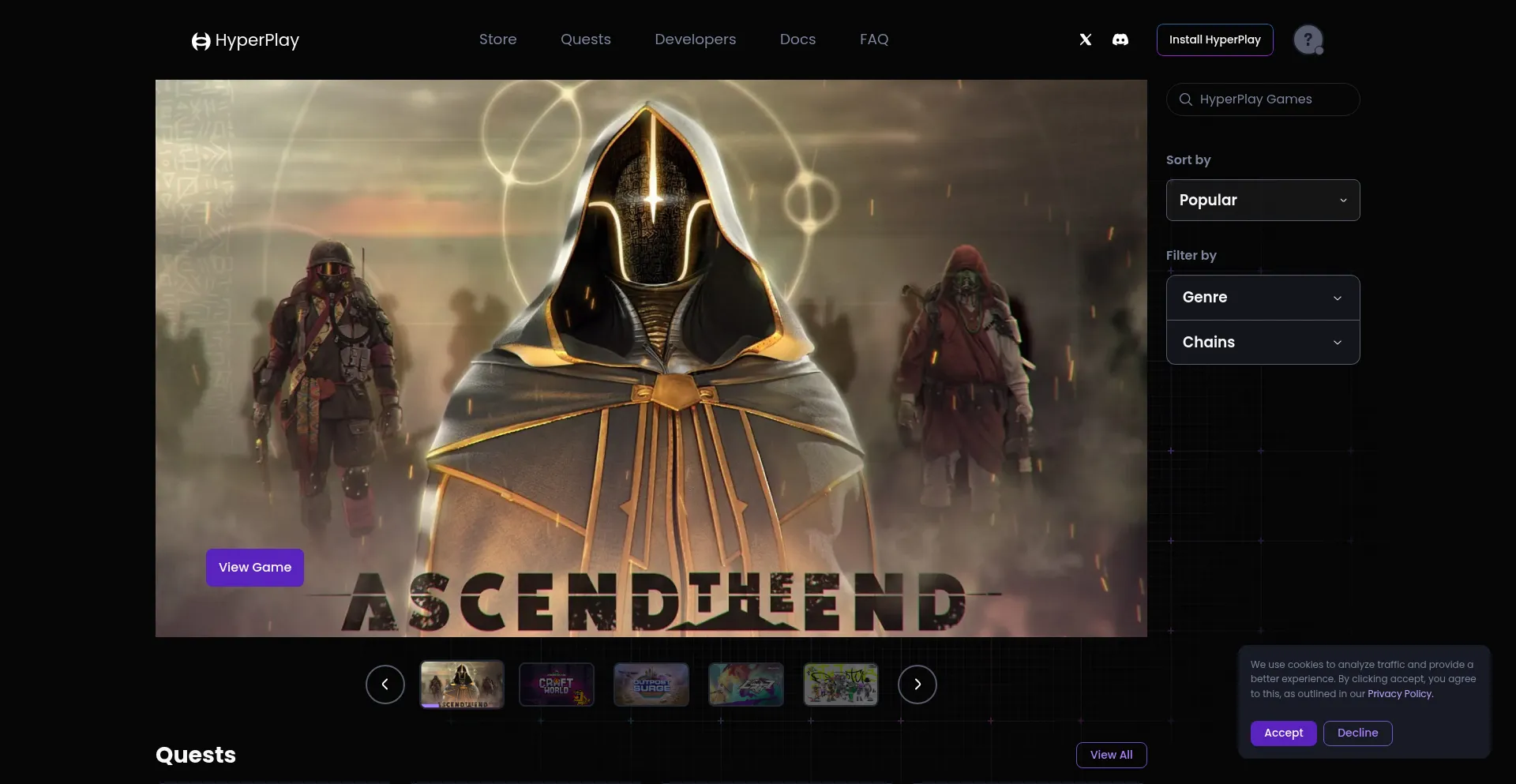 Website screenshot of Store.hyperplay.xyz