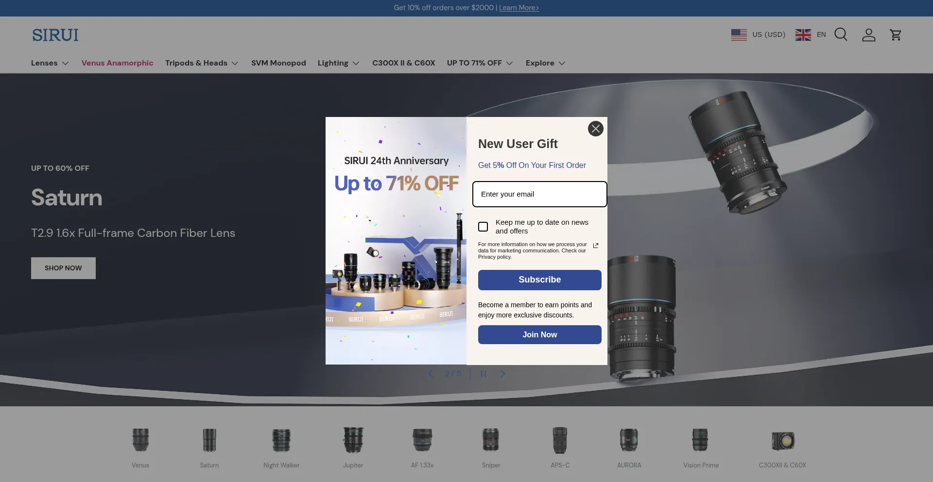 Website screenshot of Store.sirui.com