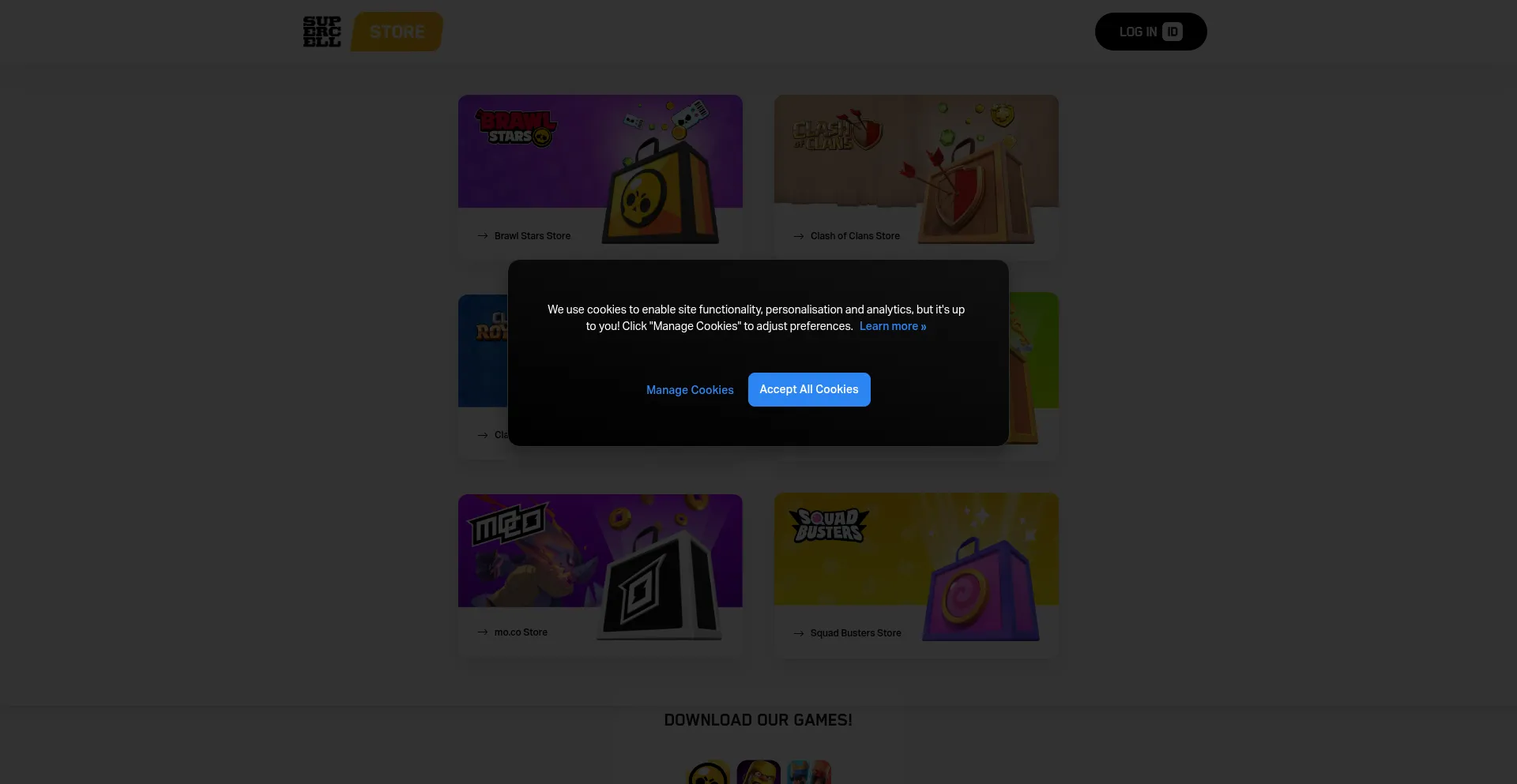 Website screenshot of Store.supercell.com