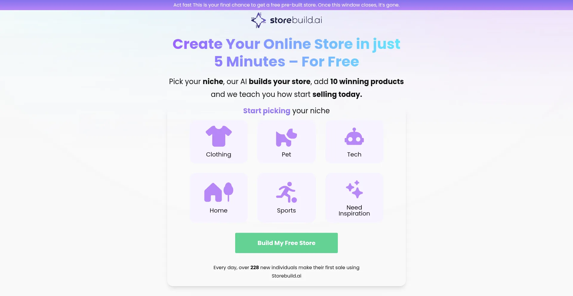 Website screenshot of Storebuild.ai