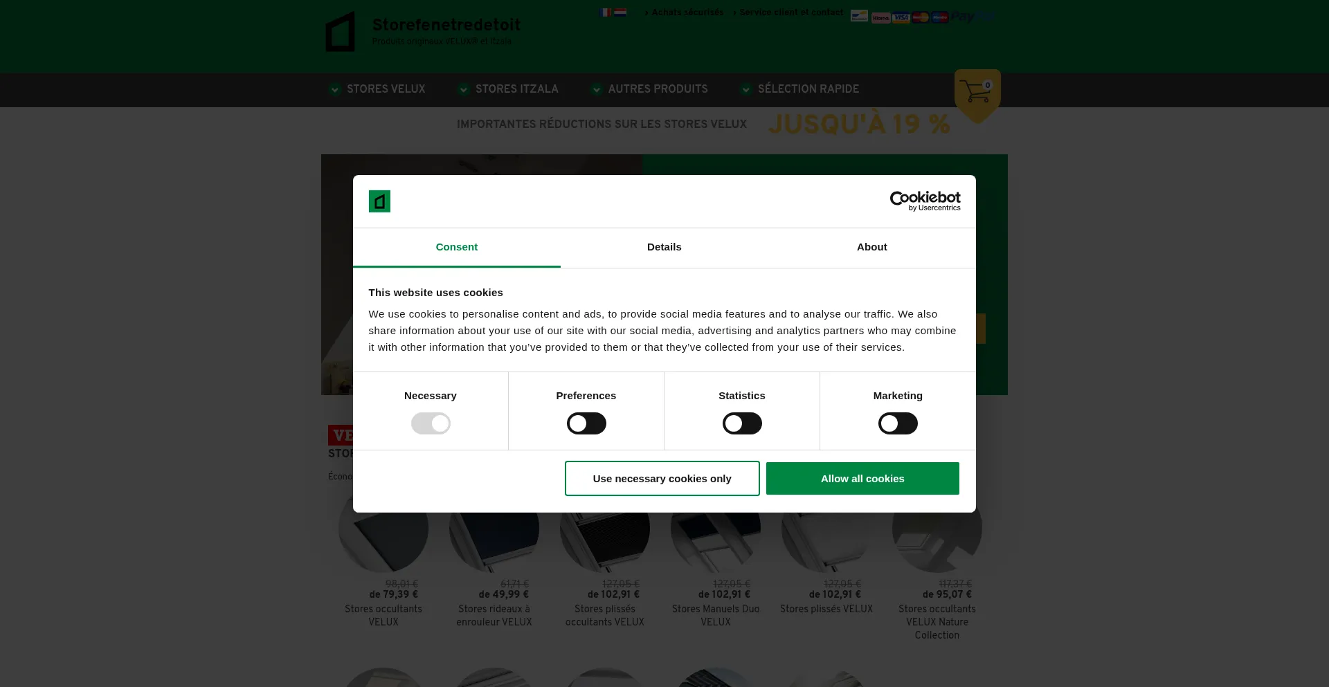 Website screenshot of Storefenetredetoit.be