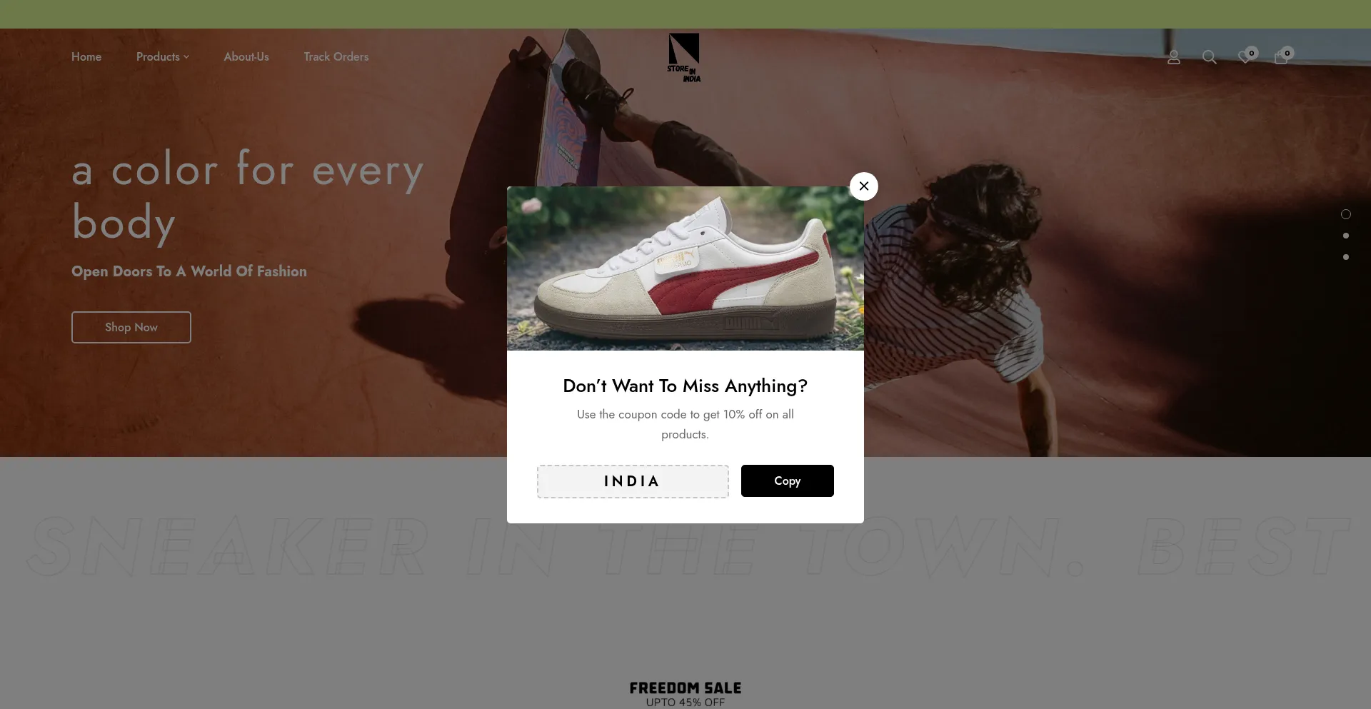 Website screenshot of Storeinindia.shop