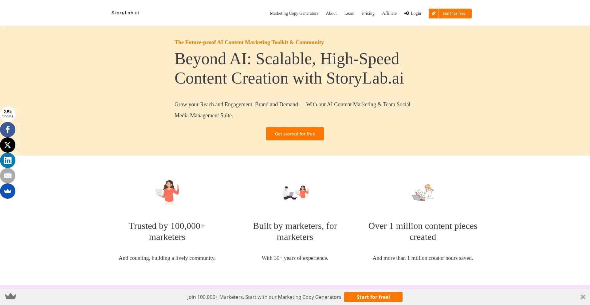 Website screenshot of Storylab.ai