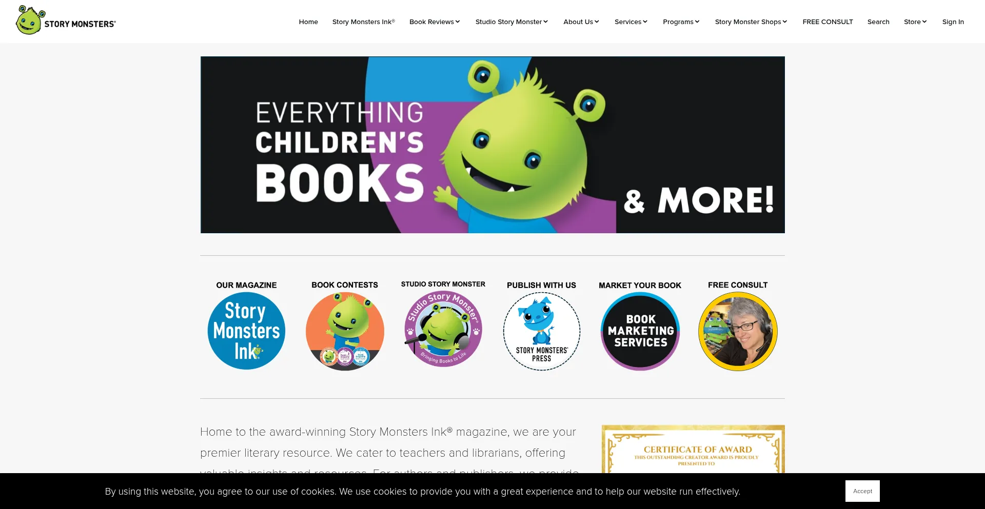 Website screenshot of Storymonsters.com