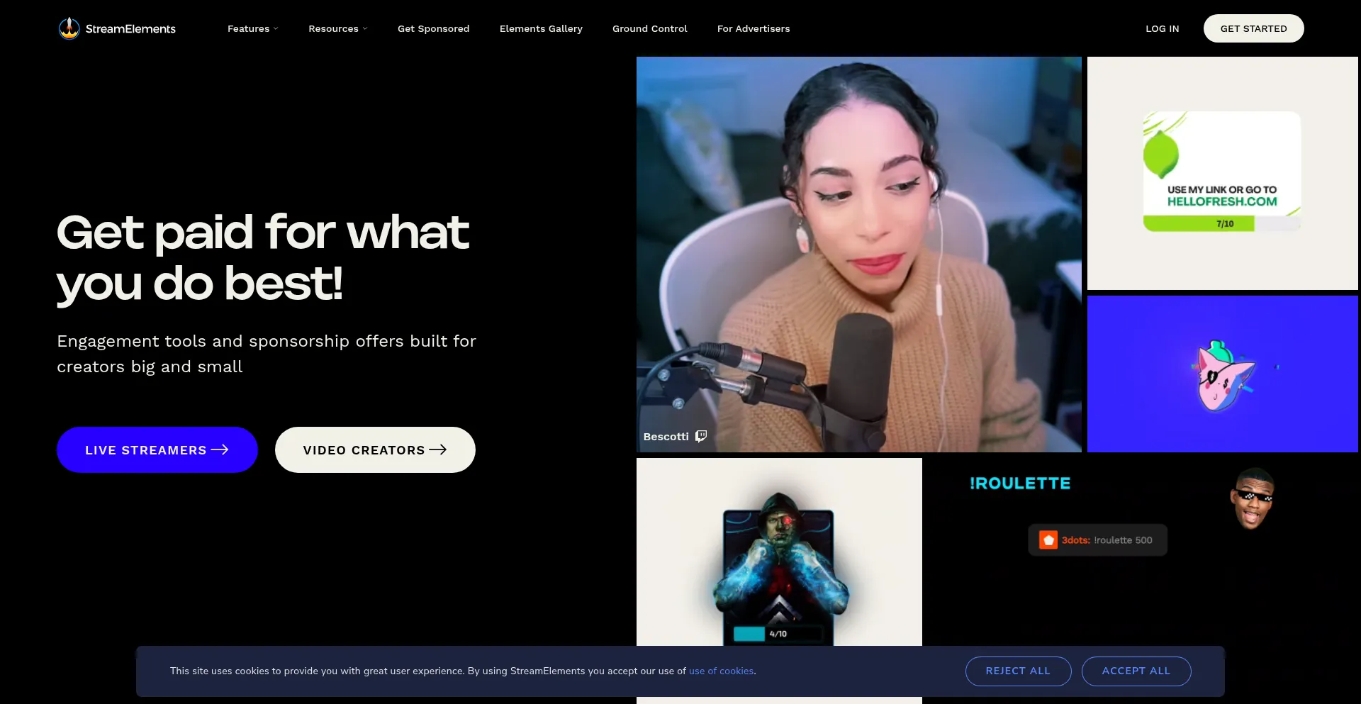 Website screenshot of Streamelements.com