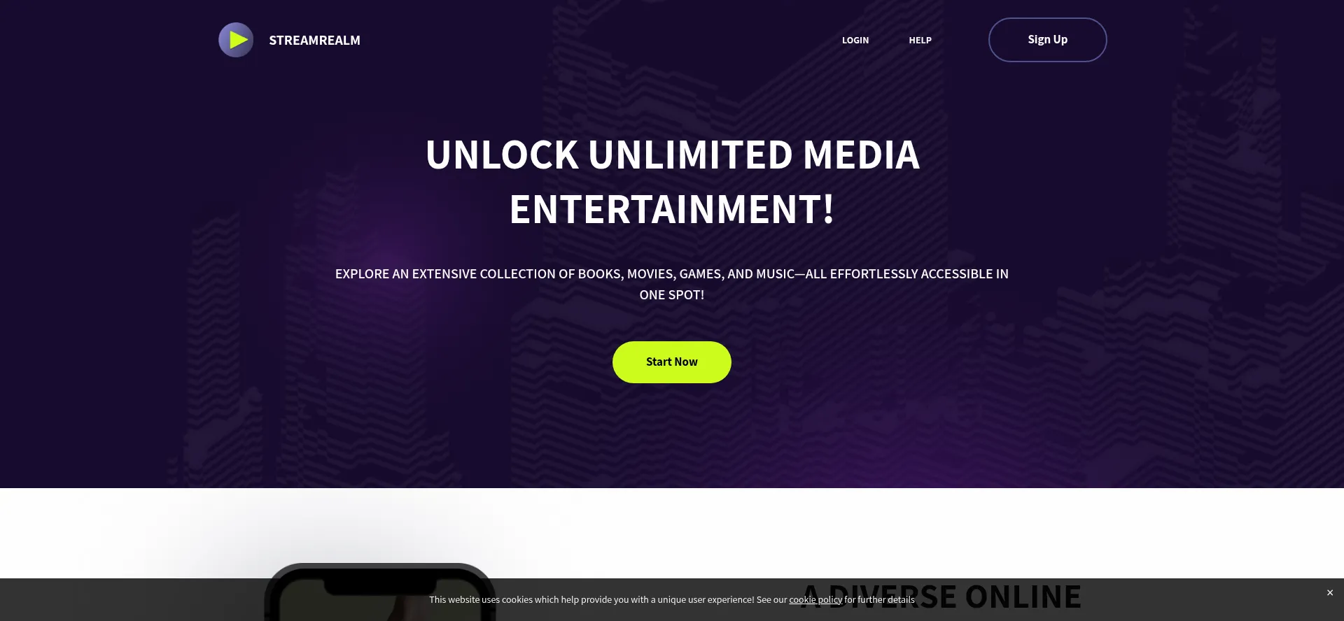 Website screenshot of Streamrealm.net